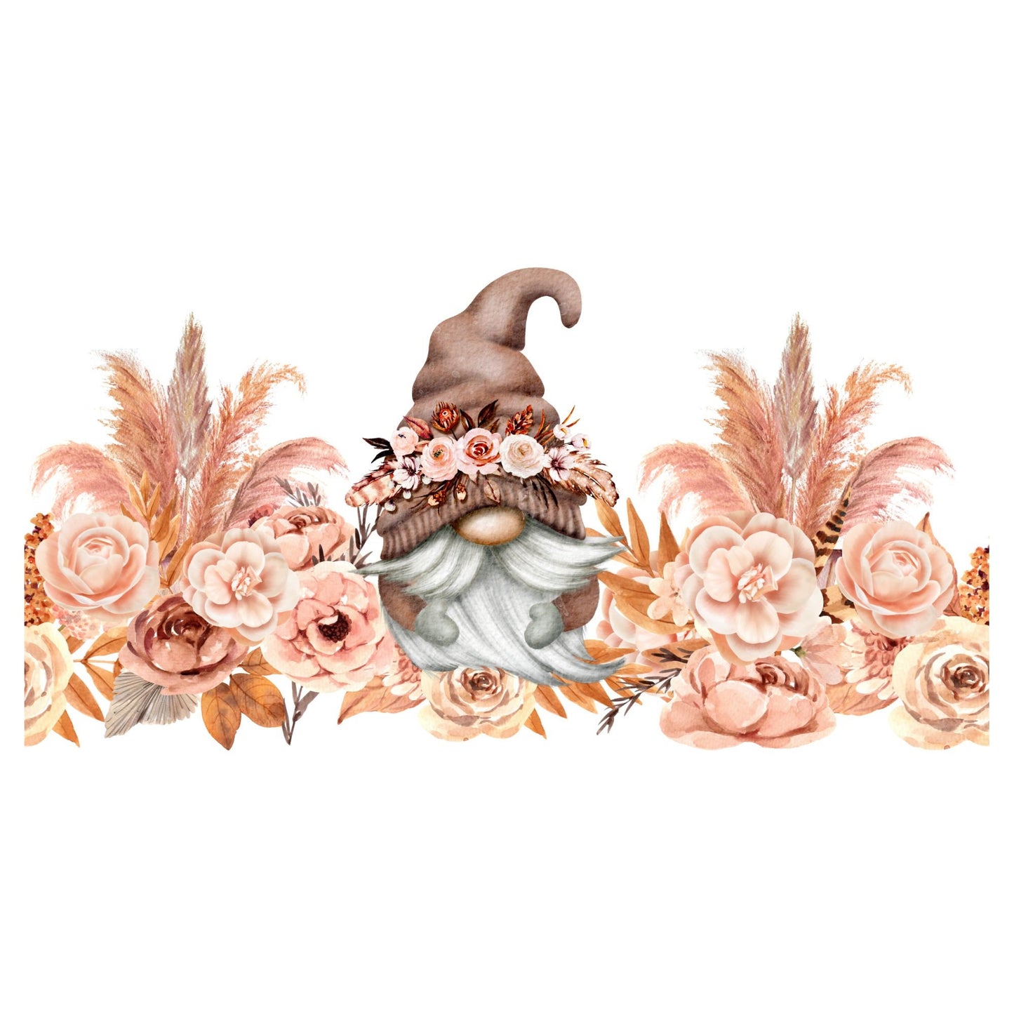 UV DTF Sticker print. Watercolor Gnome w/ roses wrap decal, tumbler decal, permanent sticker. UV wrap for glass can tumbler. #5053