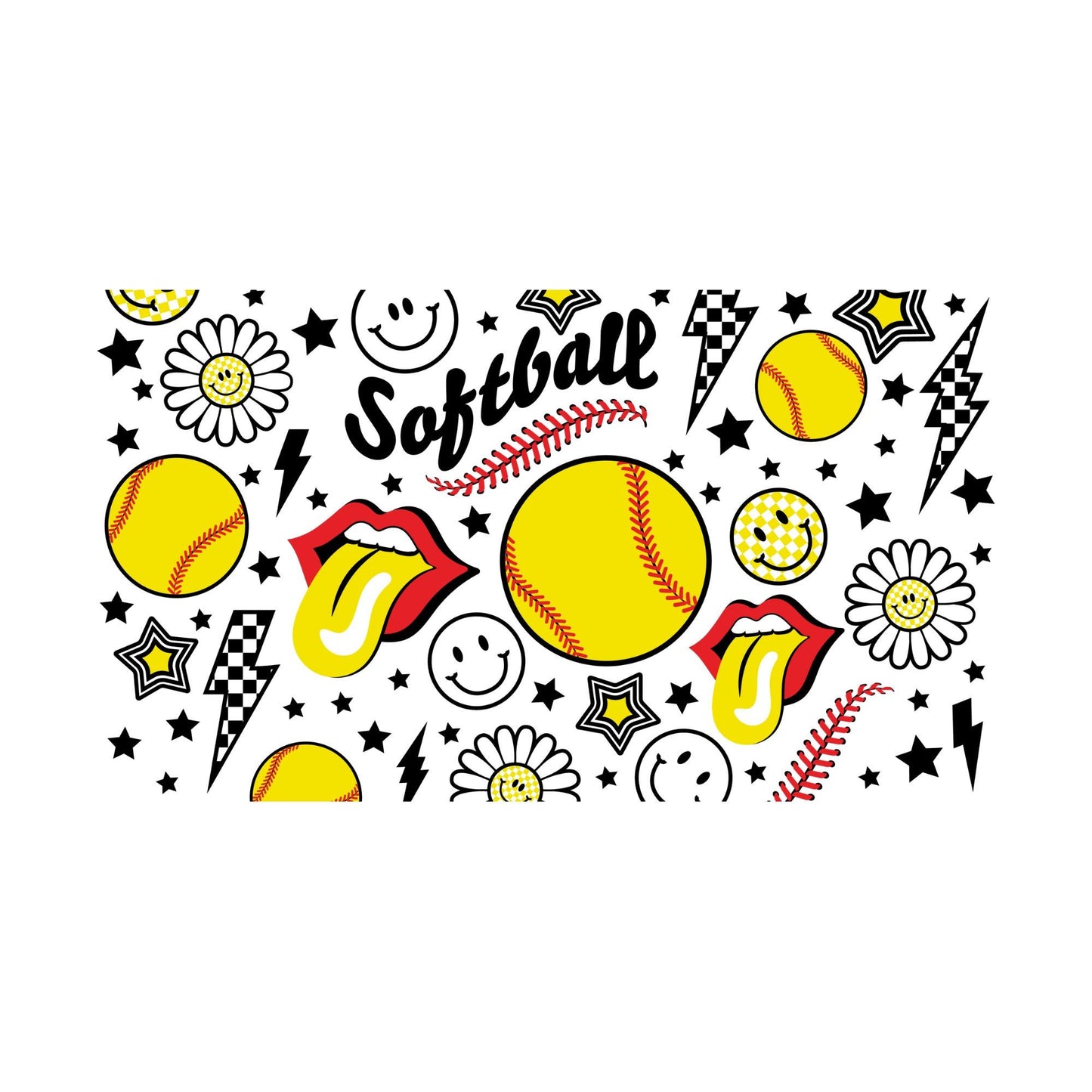 UV DTF Sticker print. Softball with Daisy wrap decal, tumbler decal, permanent sticker. UV wrap for glass can tumbler. #5032