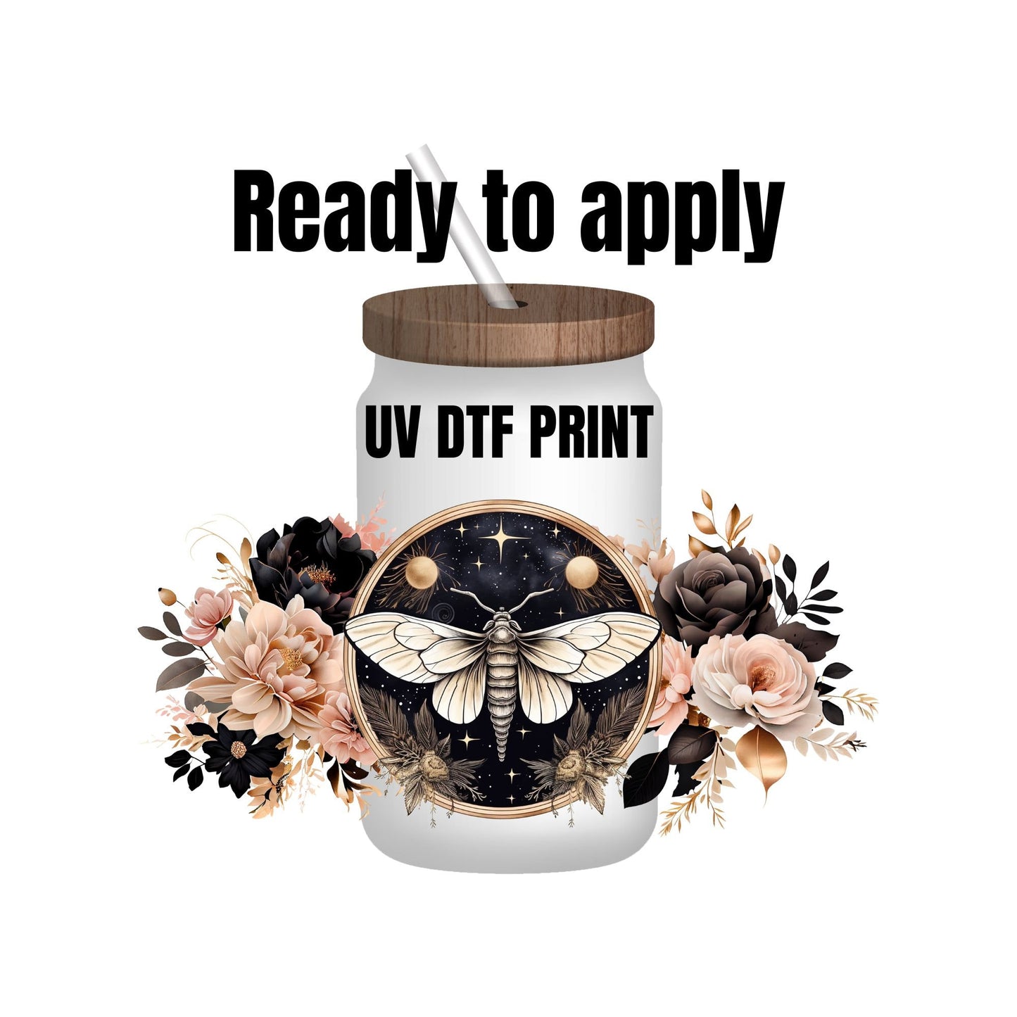 UV DTF Sticker print. Moth wrap decal, tumbler decal, permanent sticker. UV wrap for glass can tumbler. #5033