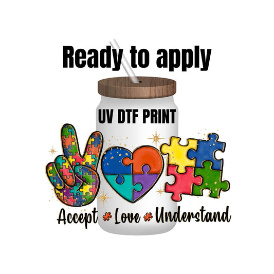 UV DTF Sticker print. Autism peace wrap decal, tumbler decal, permanent sticker. UV wrap for glass can tumbler. #5035