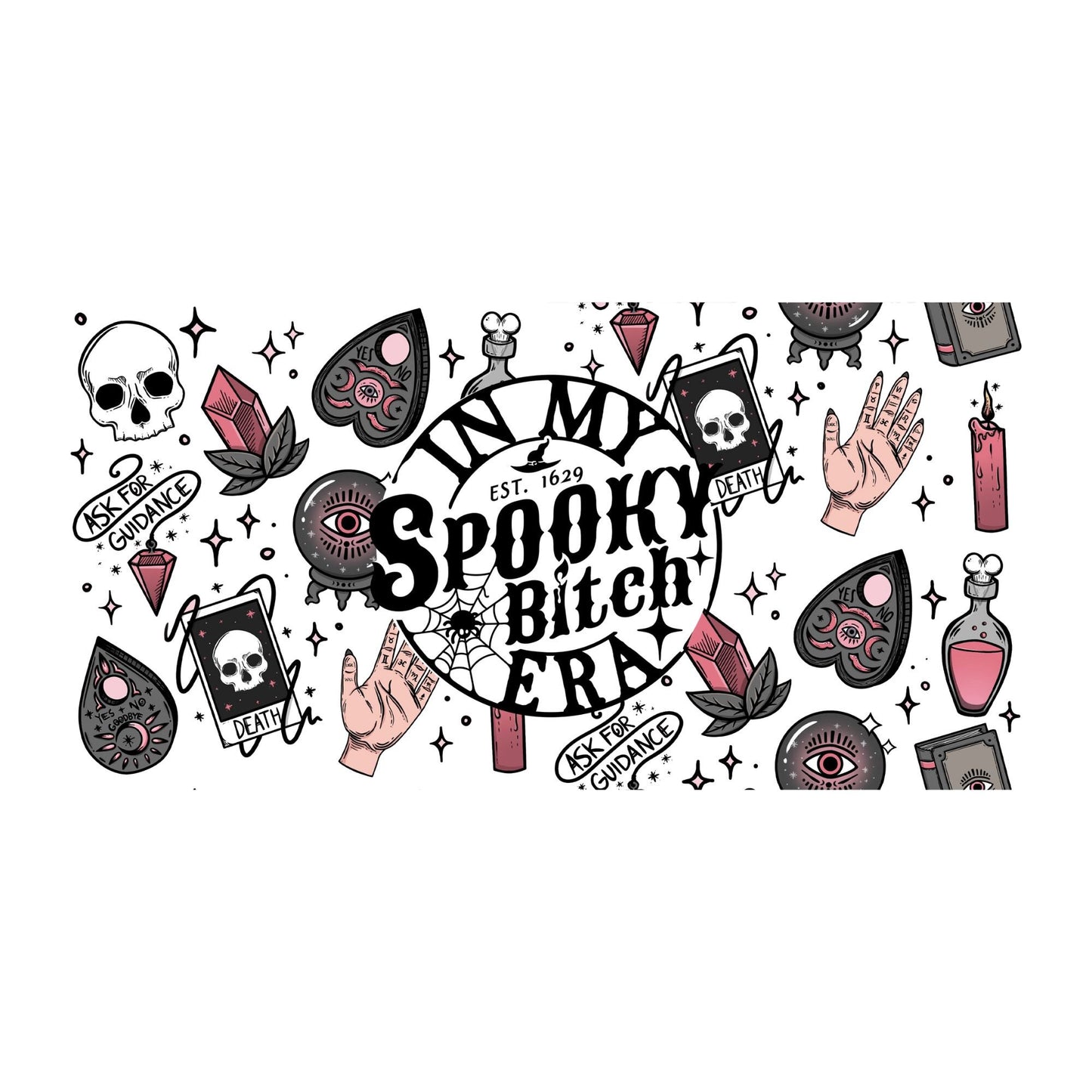 UV DTF Sticker print. In my spooky bitch era wrap decal, tumbler decal, permanent sticker. UV wrap for glass can tumbler. #5040