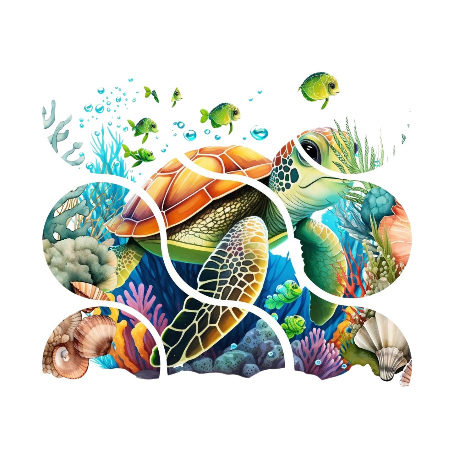 UV DTF Sticker print. Carved out sea turtle wrap decal, tumbler decal, permanent sticker. UV wrap for glass can tumbler. #5039