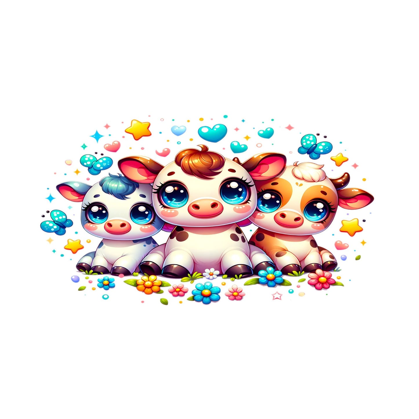 UV DTF Sticker print. 3 Baby cows wrap decal, tumbler decal, permanent sticker. UV wrap for glass can tumbler. #5042