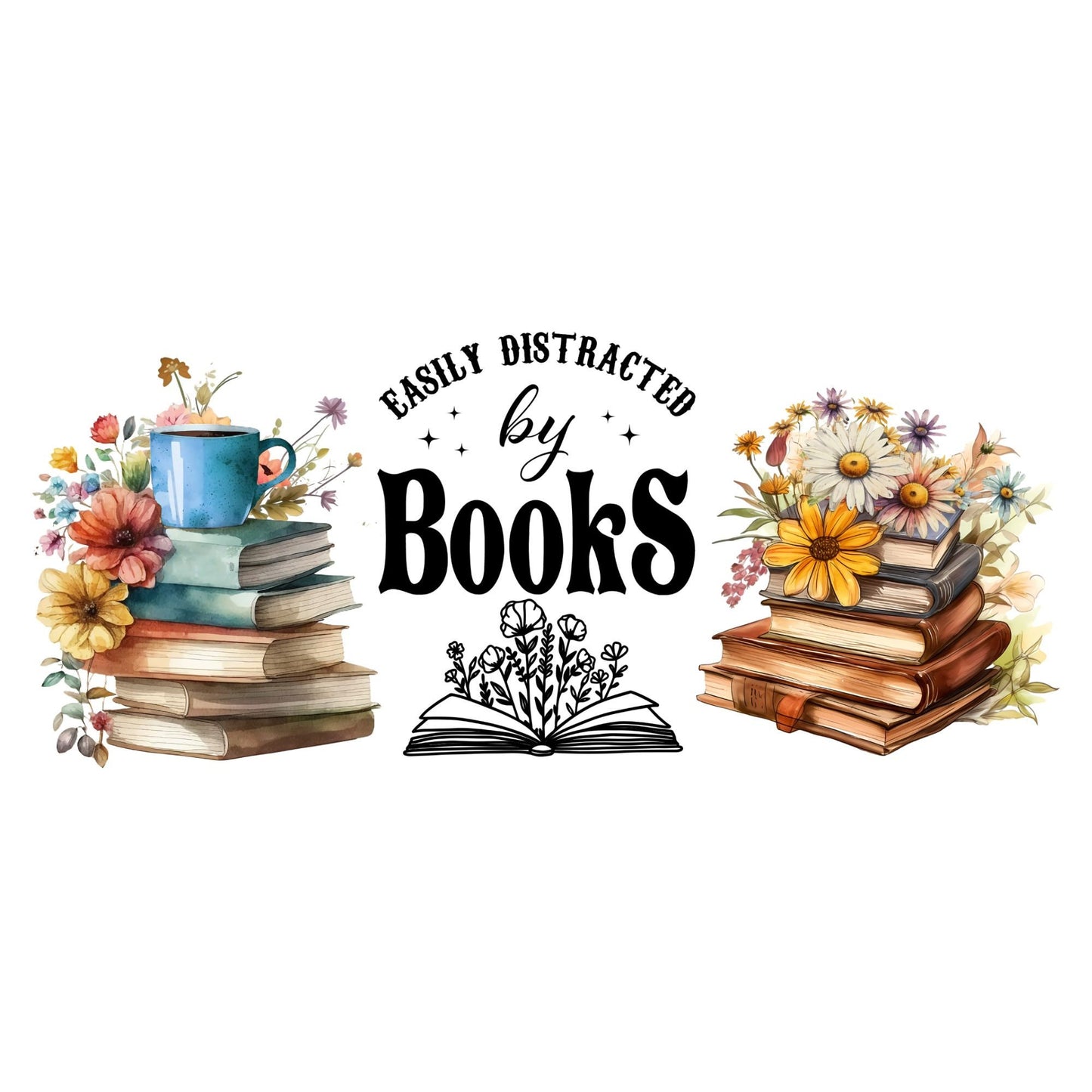 UV DTF Sticker print. Easily Distracted By Books wrap decal, tumbler decal, permanent sticker. UV wrap for glass can tumbler. #5078