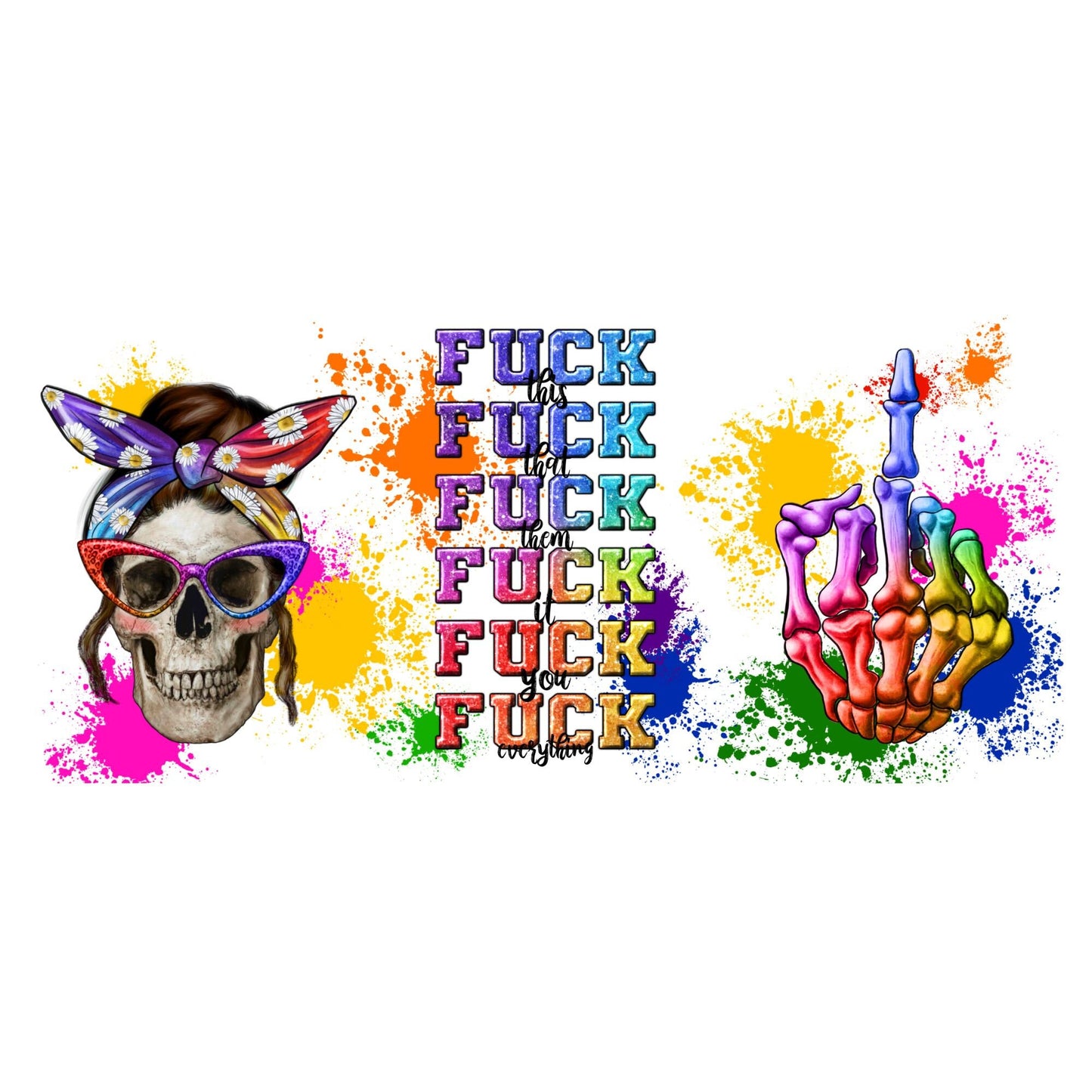 UV DTF Sticker print. Skull fuck wrap decal, tumbler decal, permanent sticker. Uv wrap for glass can tumbler. #5076