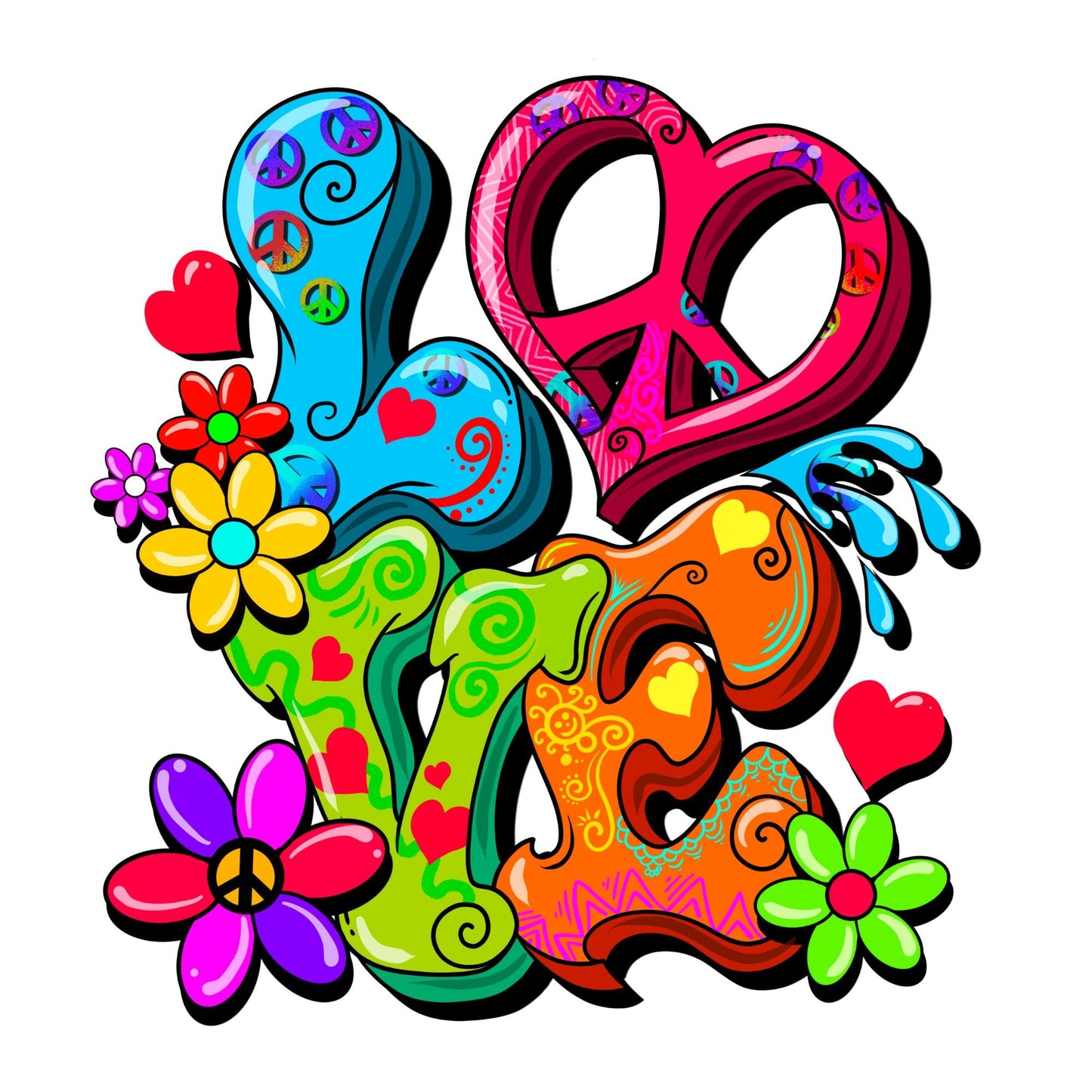 UV DTF Sticker print. Retro Love decal, tumbler decal, permanent sticker. Uv wrap for glass can tumbler. #4092