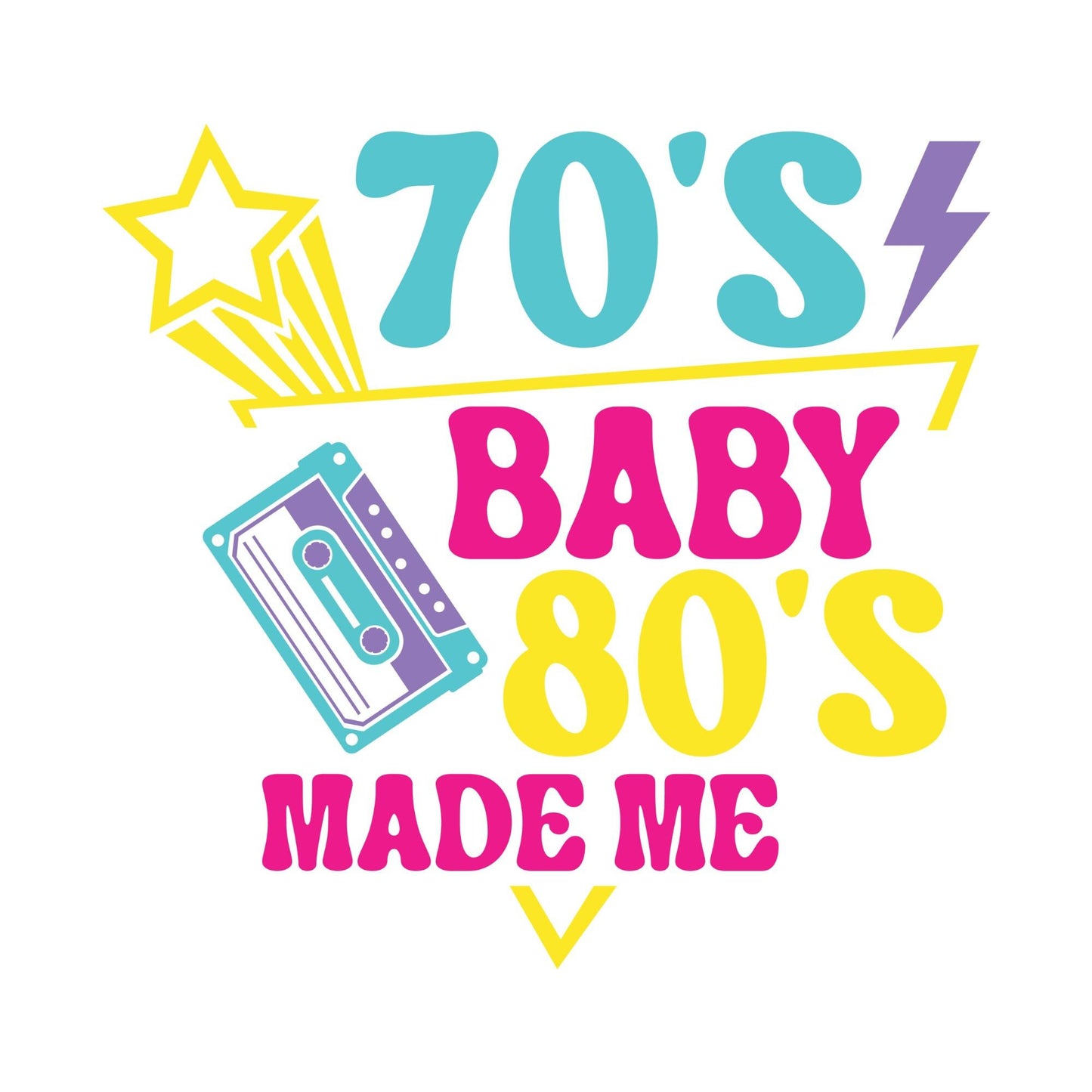 UV DTF Sticker print. 70’s baby 80’s made me decal, tumbler decal, permanent sticker. Uv wrap for glass can tumbler. #4037