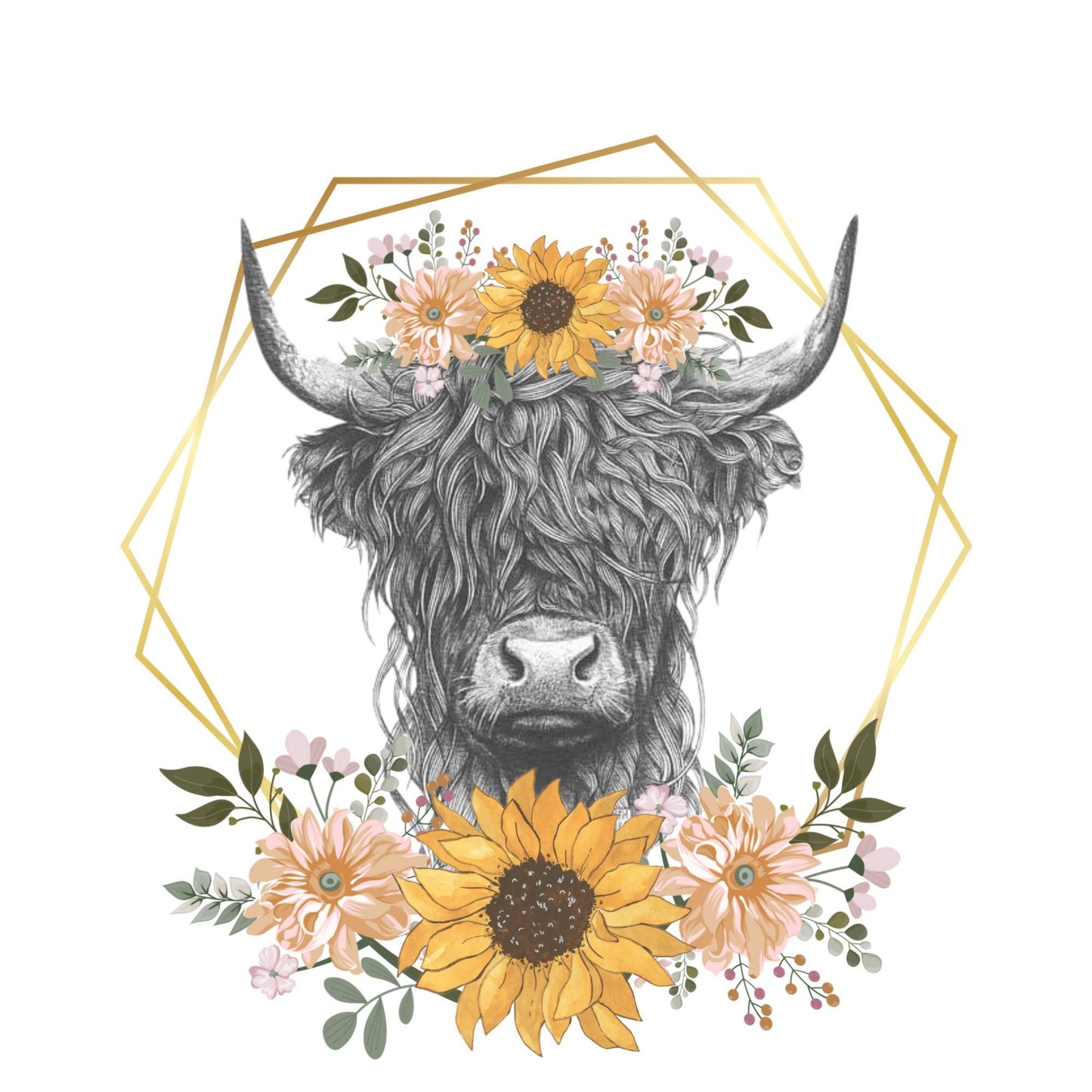 UV DTF Sticker print. Grey cow with Flowers decal, tumbler decal, permanent sticker. UV wrap for glass can tumbler. #1012