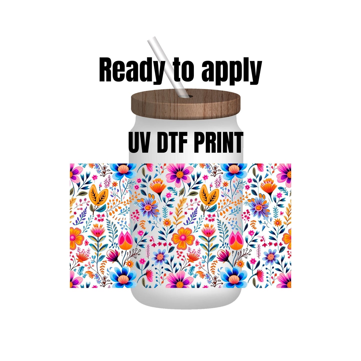 UV DTF Sticker print. Summer flowers wrap decal, tumbler decal, permanent sticker. UV wrap for glass can tumbler. #5101