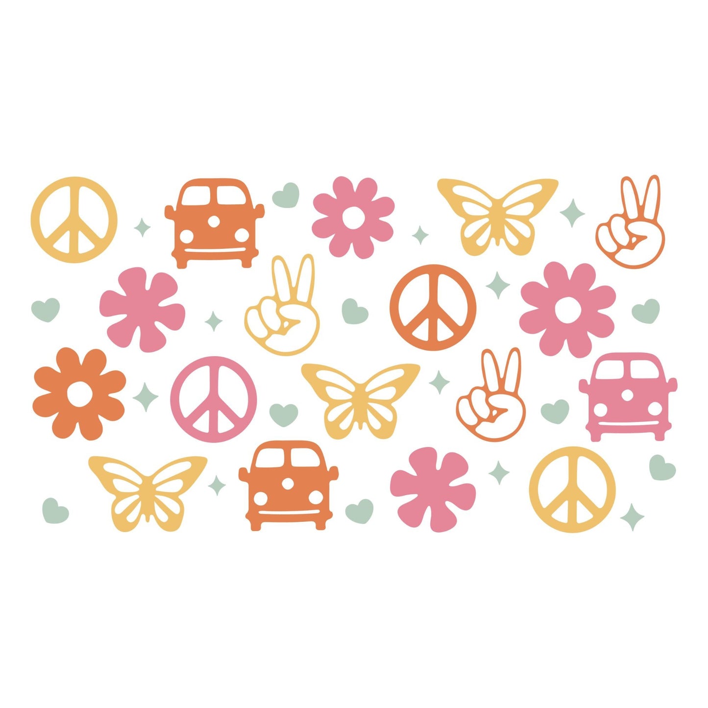 UV DTF Sticker print. Retro groovy wrap, tumbler decal. UV wrap for glass can tumbler. #5103