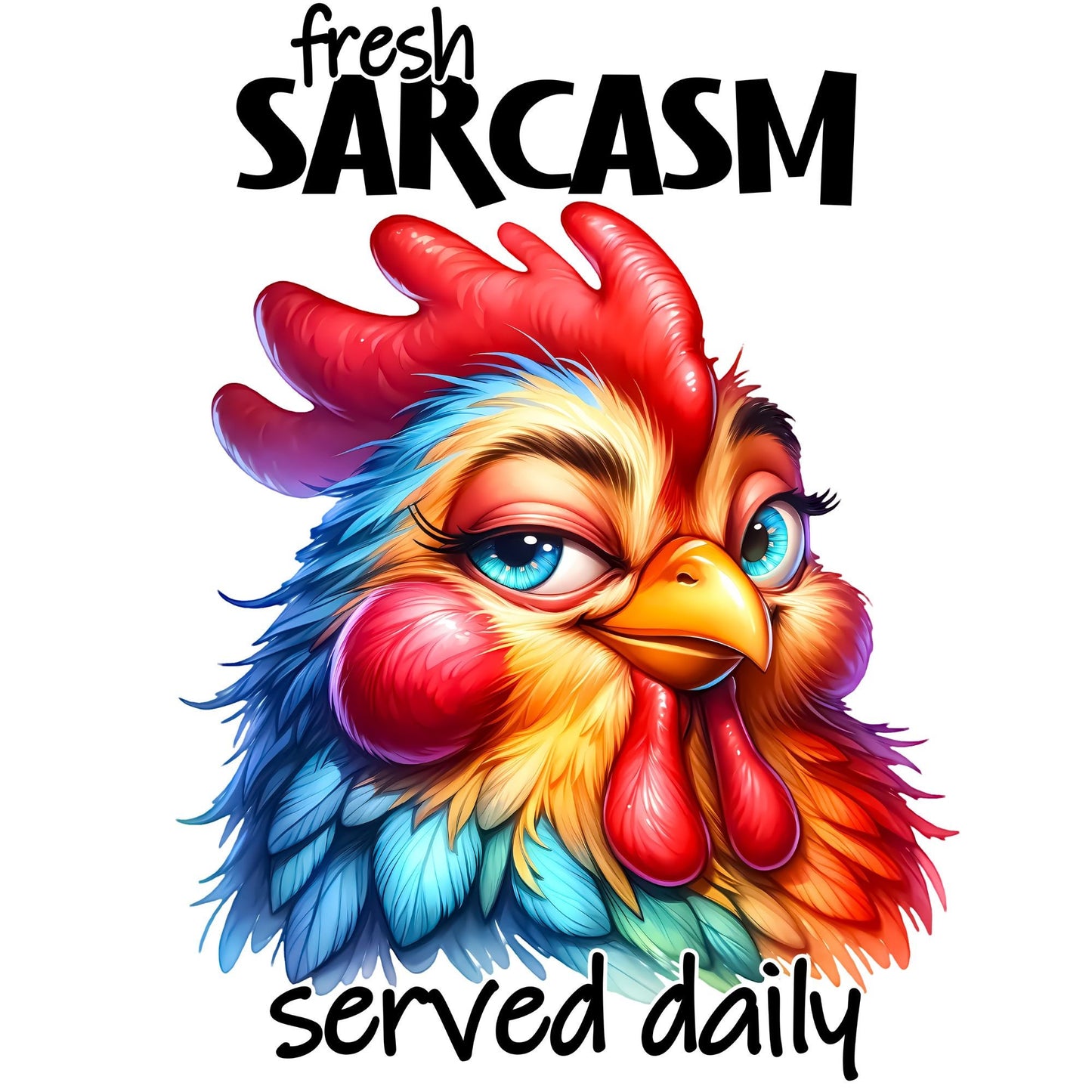 UV DTF Sticker print. Fresh Sarcasm served daily chicken decal, tumbler decal, permanent sticker. Uv wrap for glass can tumbler. #4096