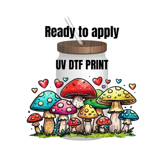 UV DTF Sticker print. Retro mushroom wrap, tumbler decal. UV wrap for glass can tumbler. #5083