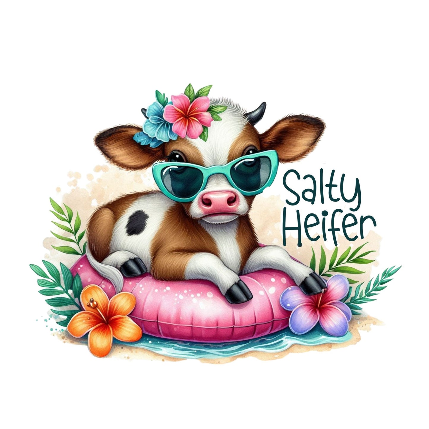 UV DTF Sticker print. Floating salty baby heifer decal, tumbler decal, permanent sticker. Uv wrap for glass can tumbler. #2014