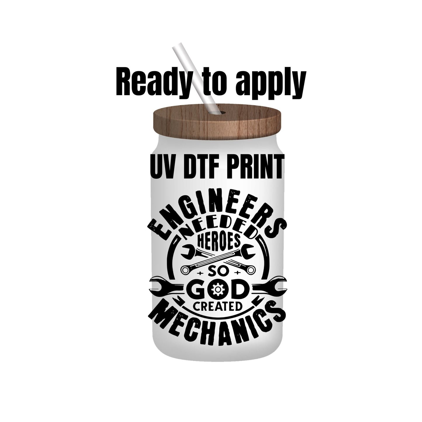 UV DTF Sticker print. Engineers needed Heros decal, tumbler decal, permanent sticker. Uv wrap for glass can tumbler. #4160