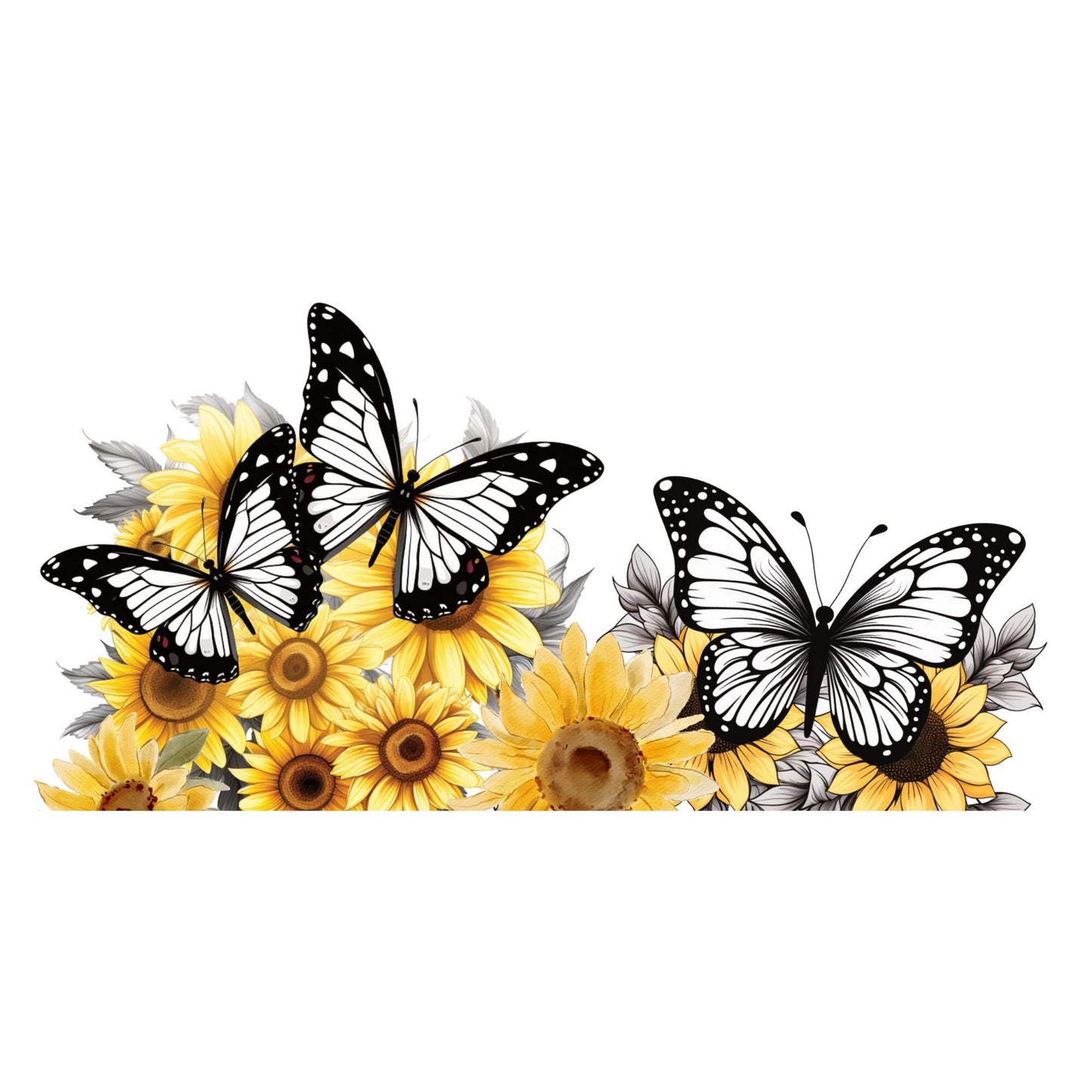 UV DTF Sticker print. Sunflowers and butterflies wrap decal, tumbler decal. UV wrap for glass can tumbler. #5118