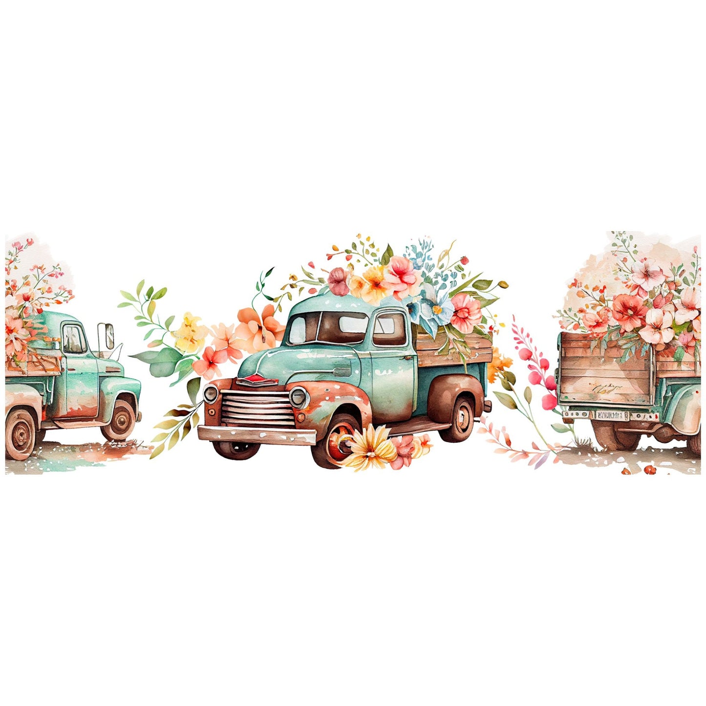 UV DTF Sticker print. Teal spring truck wrap decal, tumbler decal. UV wrap for glass can tumbler. #5120