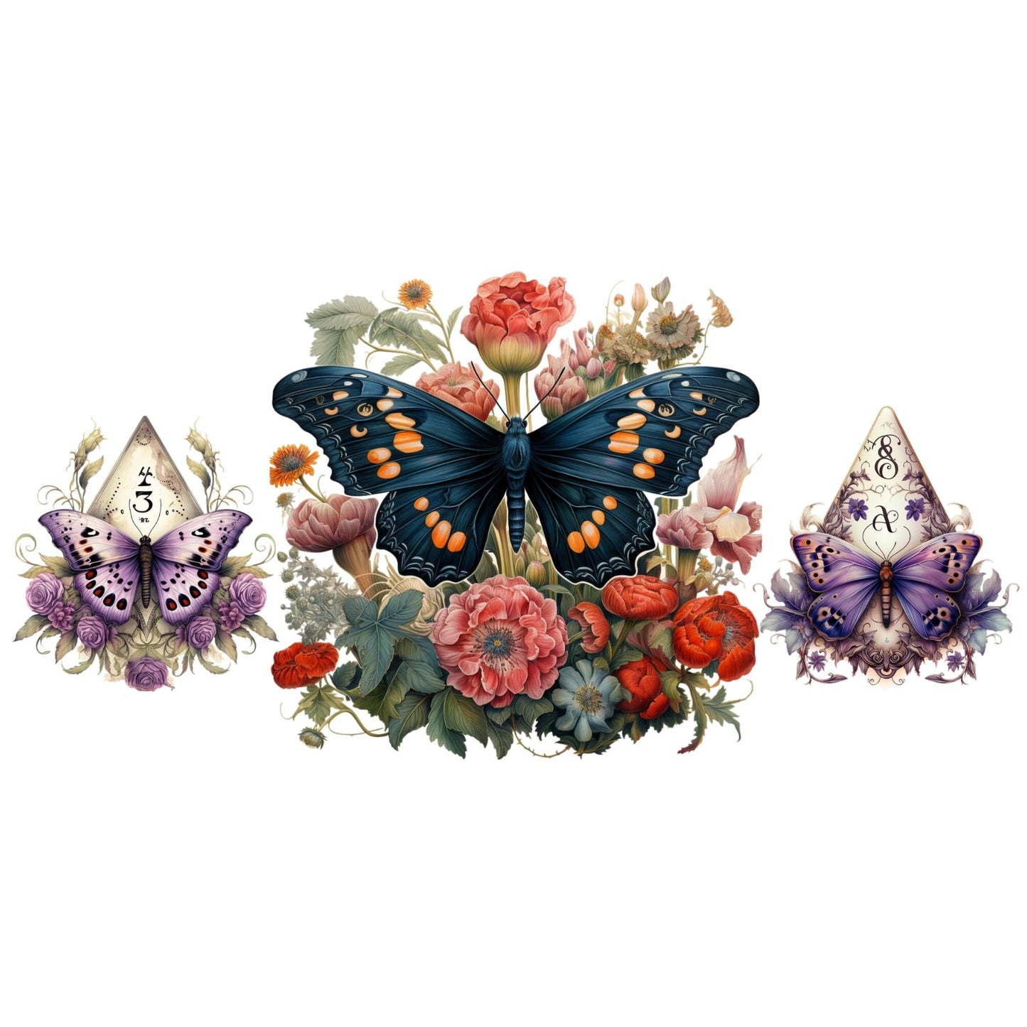 UV DTF Sticker print. Moth with flowers wrap decal, tumbler decal, permanent sticker. UV wrap for glass can tumbler. #5100