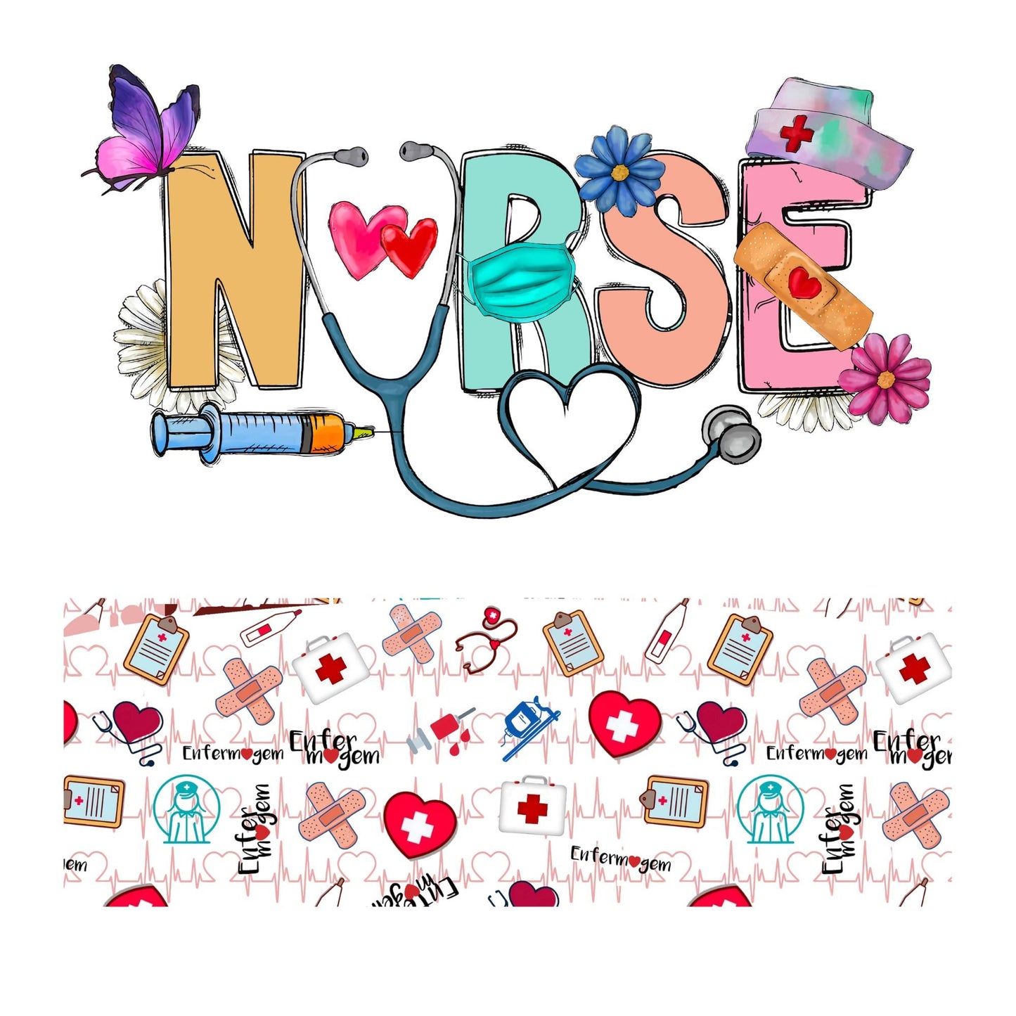 UV DTF 40 oz ready to apply Nurse with flowers decal , quencher tumbler decal, permanent sticker. UV wrap for quenchers . #3002