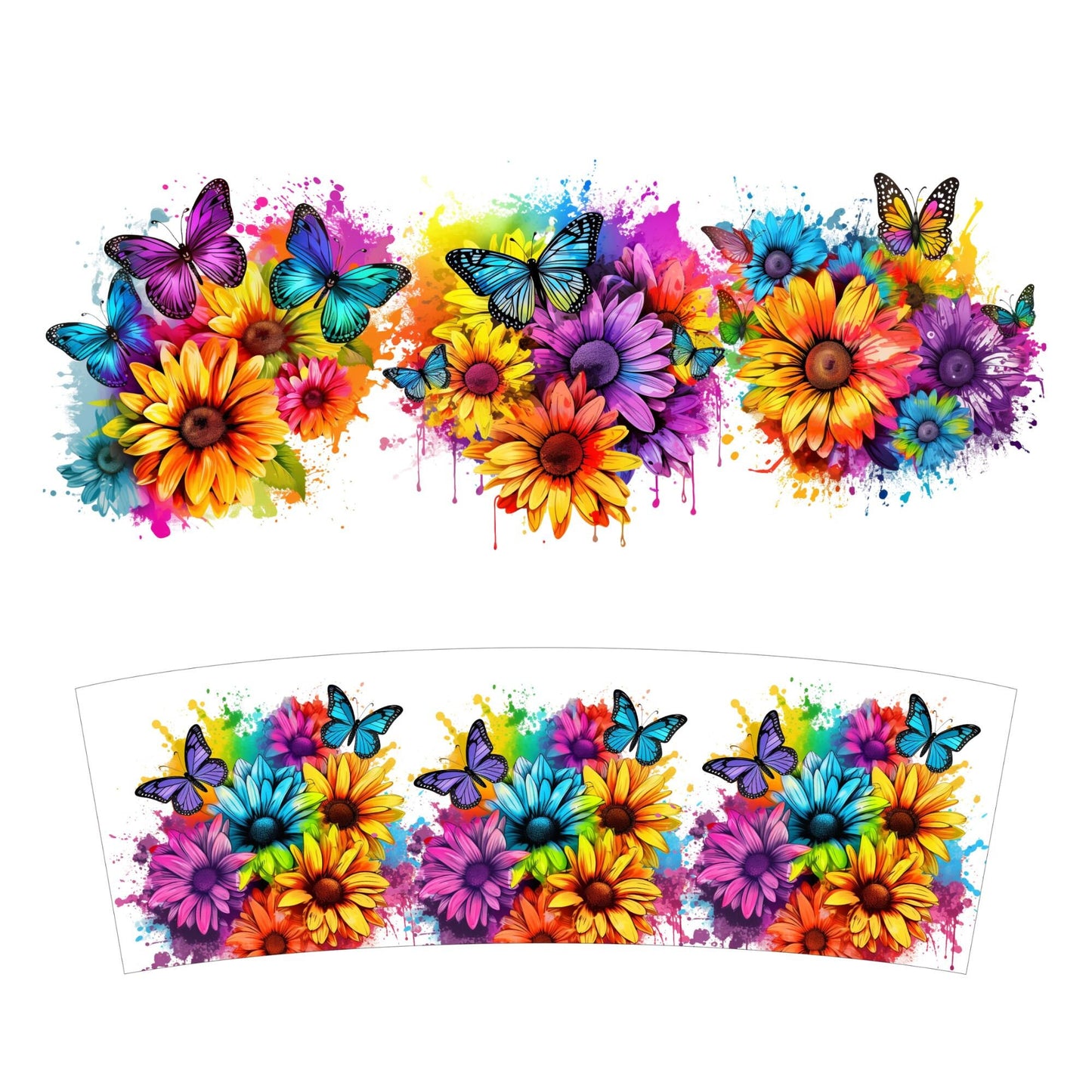 UV DTF 40 oz ready to apply Butterflies with flowers decal , quencher tumbler decal, permanent sticker. UV wrap for quenchers . #3003