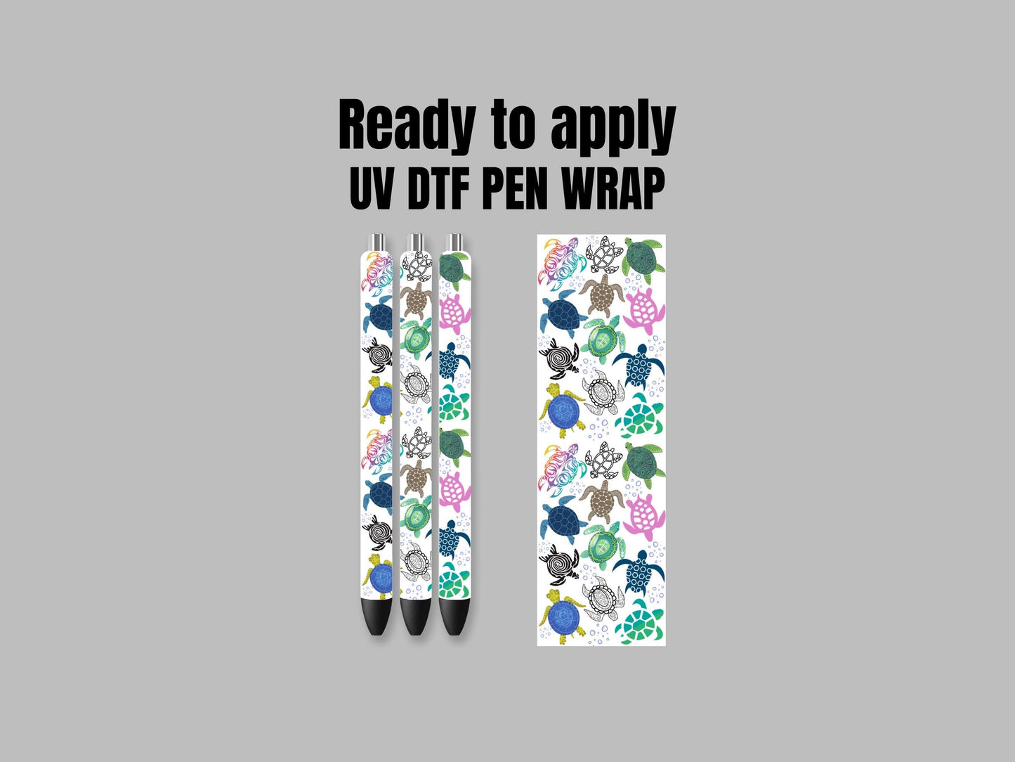 UV DTF Pen Wrap Ready To Apply Sticker Print. Sea turtles with White backing. UV Pen wrap. #8004