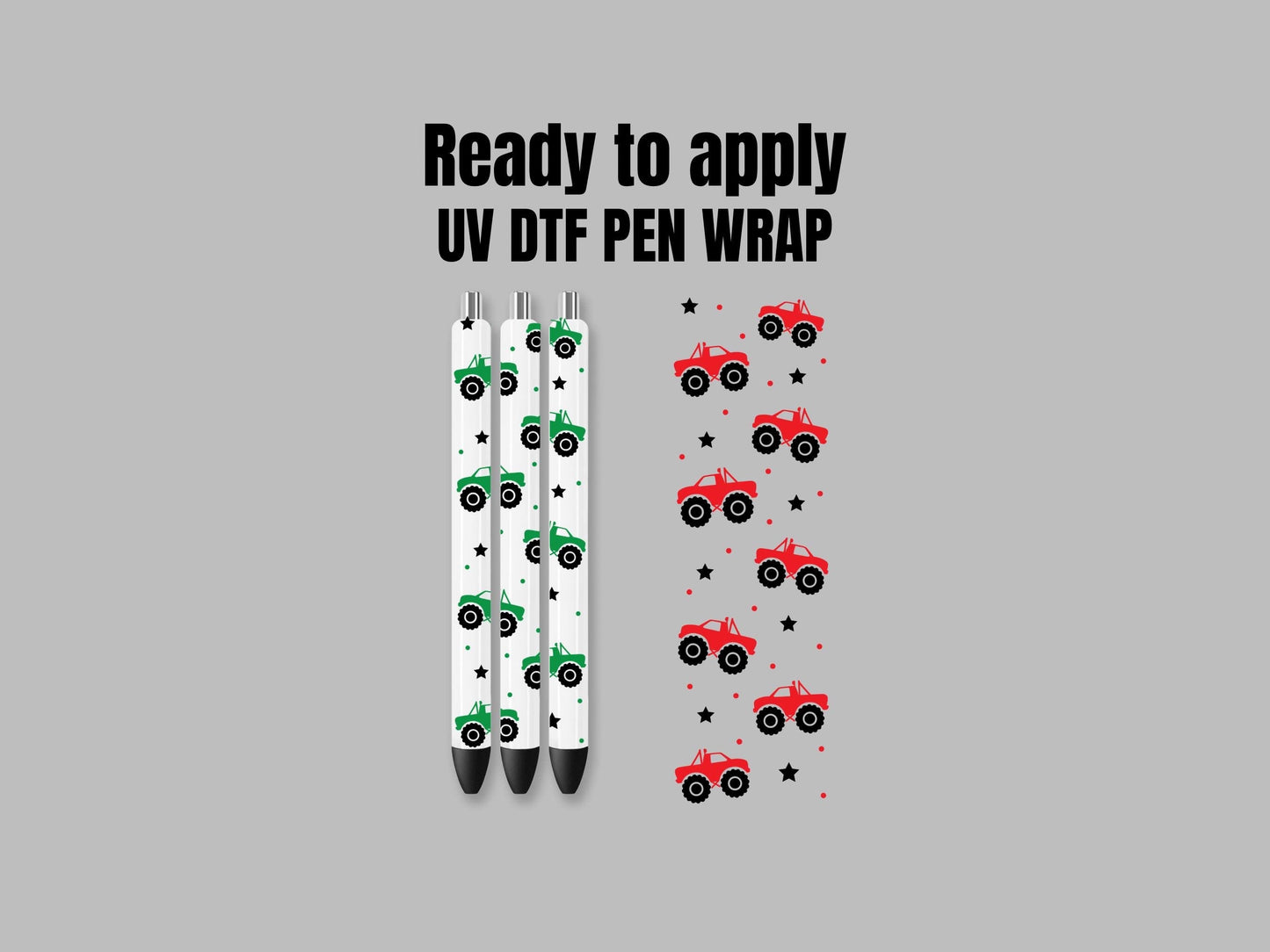 UV DTF Pen Wrap Ready To Apply Sticker Print. Clear or white background Monster truck pen wrap. UV Pen wrap. #8000