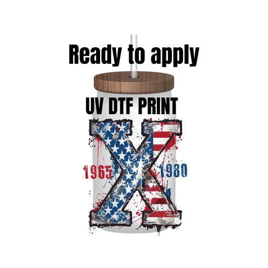 UV DTF Sticker print. Distressed Gen X flag background decal, tumbler decal, permanent sticker. Uv wrap for glass can tumbler. #4187