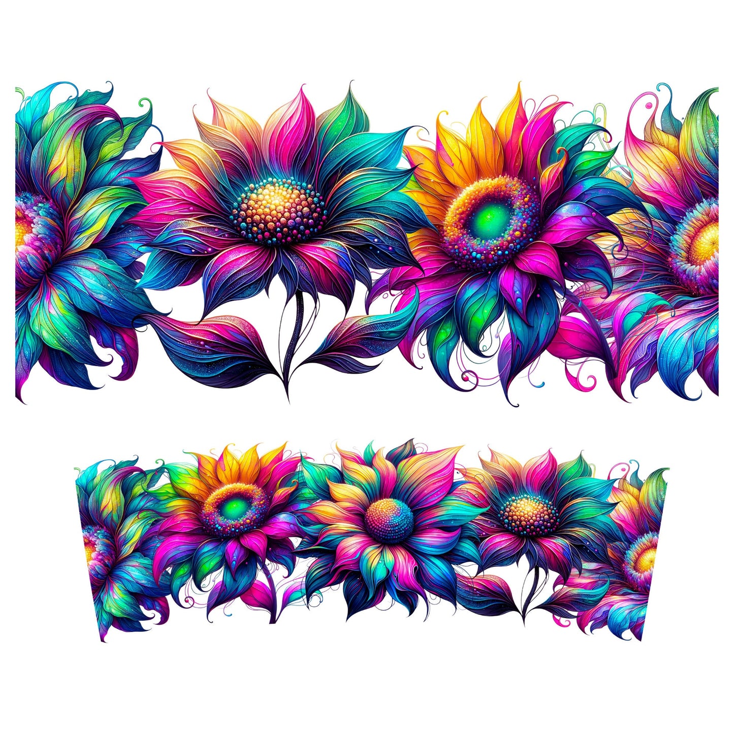 UV DTF 40 oz ready to apply Neon Sunflower decal , quencher tumbler decal, permanent sticker. UV wrap quenchers . #3016