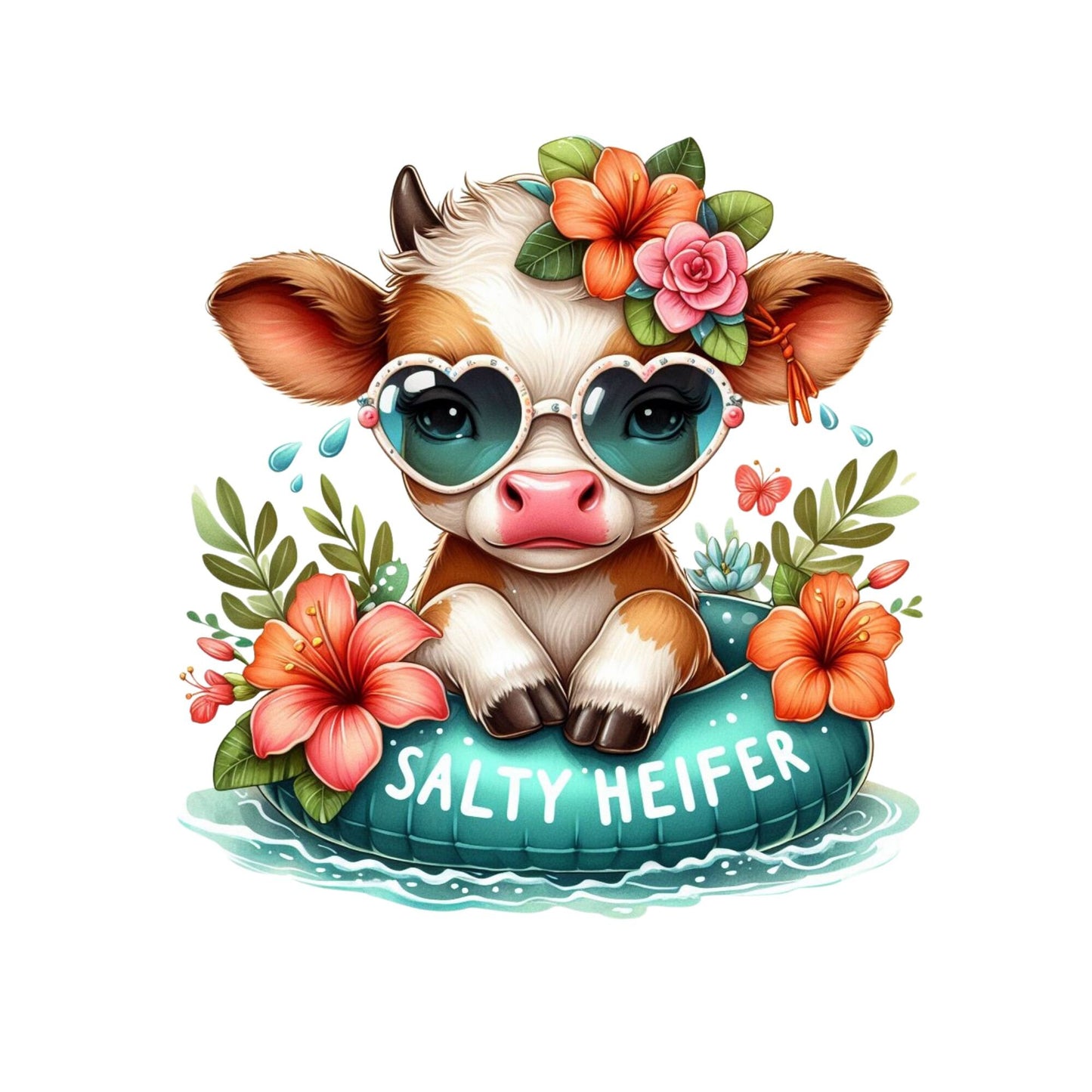 UV DTF Sticker print. Floating salty baby heifer decal, tumbler decal, permanent sticker. Uv wrap for glass can tumbler. #2014