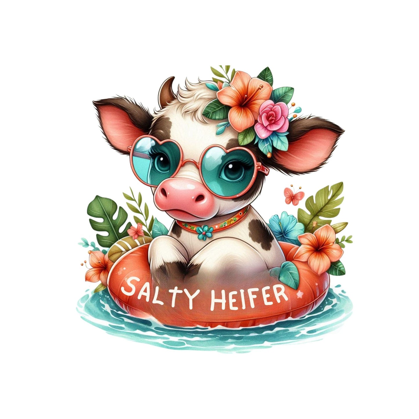 UV DTF Sticker print. Floating salty baby heifer decal, tumbler decal, permanent sticker. Uv wrap for glass can tumbler. #2014