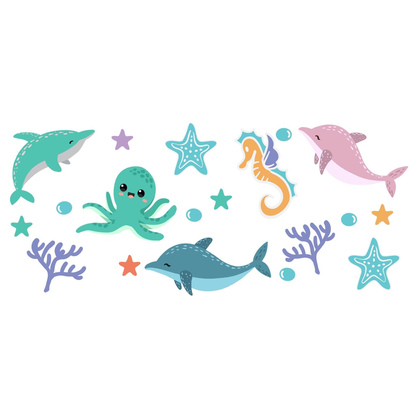 UV DTF Sticker print. Sea creatures wrap decal, tumbler decal. UV wrap for glass can tumbler. #5111