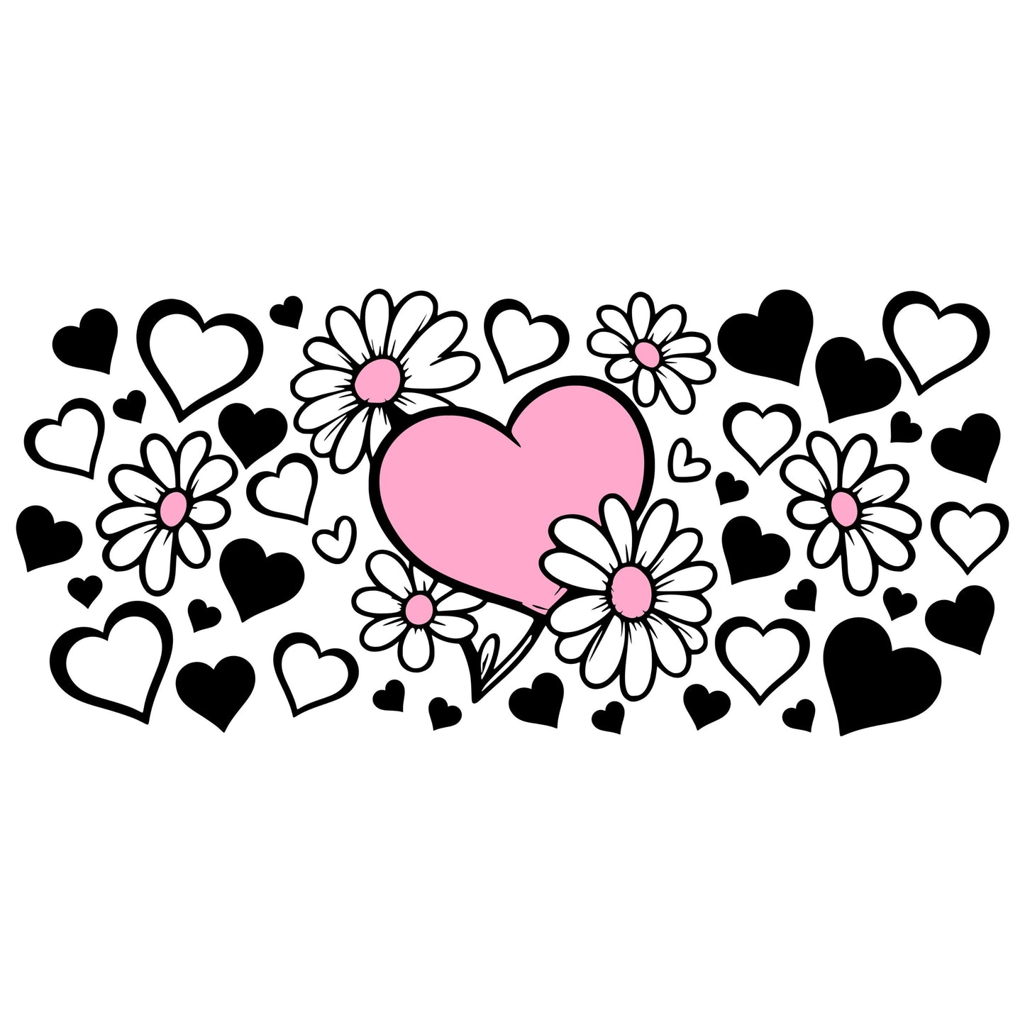 UV DTF Sticker print. Daisy heart wrap decal, tumbler decal. UV wrap for glass can tumbler. #5147