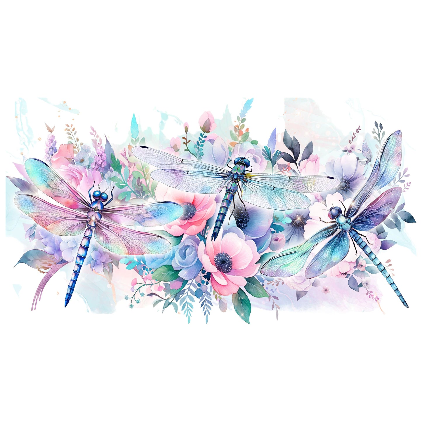 UV DTF Sticker print. Floral dragonflies wrap decal, tumbler decal. UV wrap for glass can tumbler. #5150