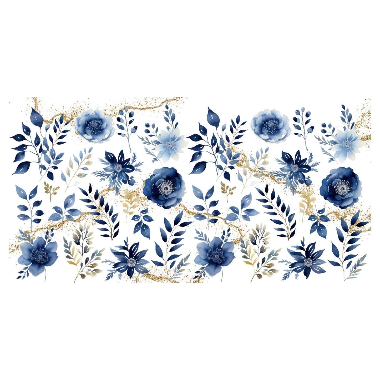 UV DTF Sticker print. Blue flowers wrap decal, tumbler decal. UV wrap for glass can tumbler. #5117