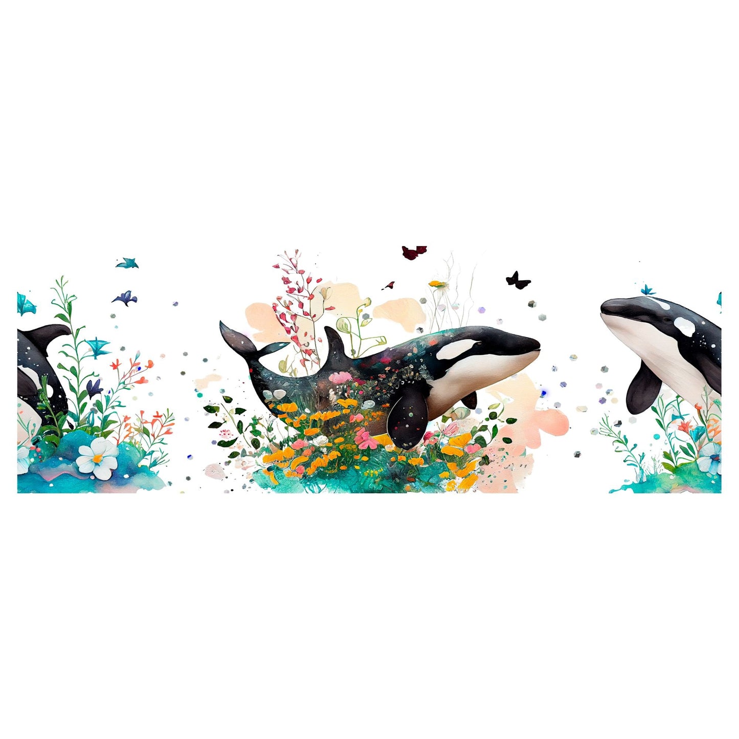 UV DTF Sticker print. Whale Scene wrap decal, tumbler decal. UV wrap for glass can tumbler. #5121