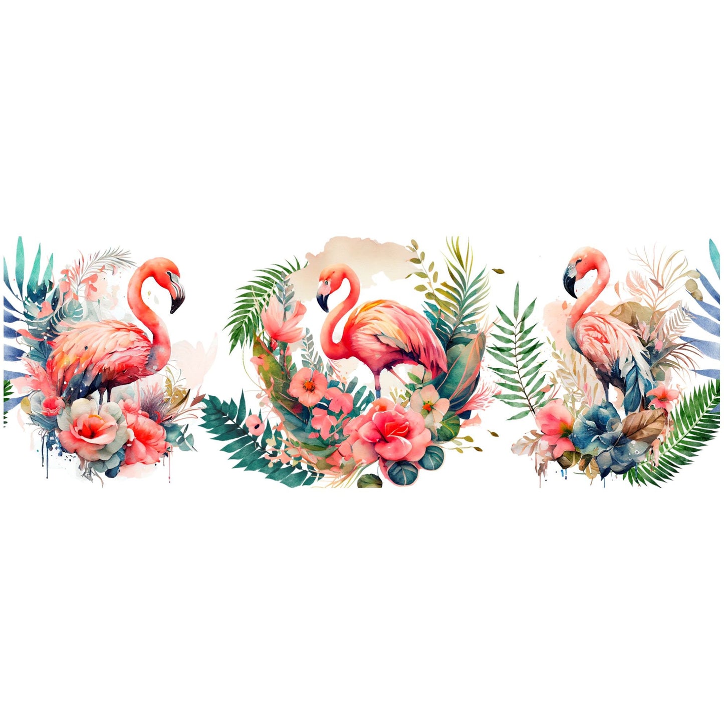 UV DTF Sticker print. Flamingos wrap decal, tumbler decal. UV wrap for glass can tumbler. #5127