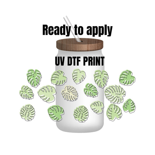 UV DTF Sticker print. Monstera wrap decal, tumbler decal. UV wrap for glass can tumbler. #5128