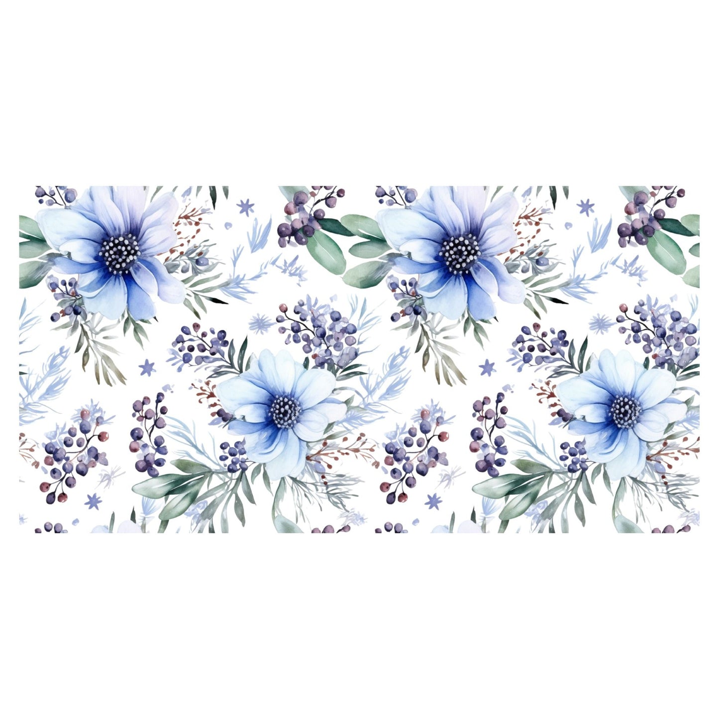 UV DTF Sticker print. Winter flowers blue wrap decal, tumbler decal. UV wrap for glass can tumbler. #5130