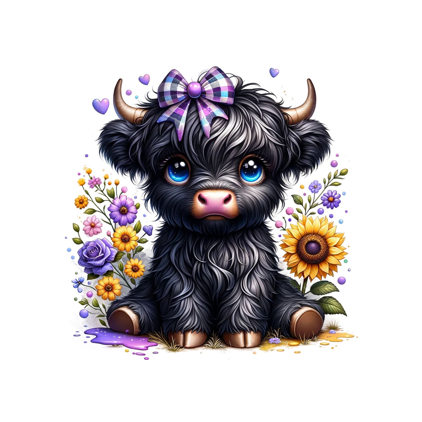 UV DTF Sticker print. Black Baby Cow with Purple accents decal, tumbler decal, permanent sticker. Uv wrap for glass can tumbler. #1023
