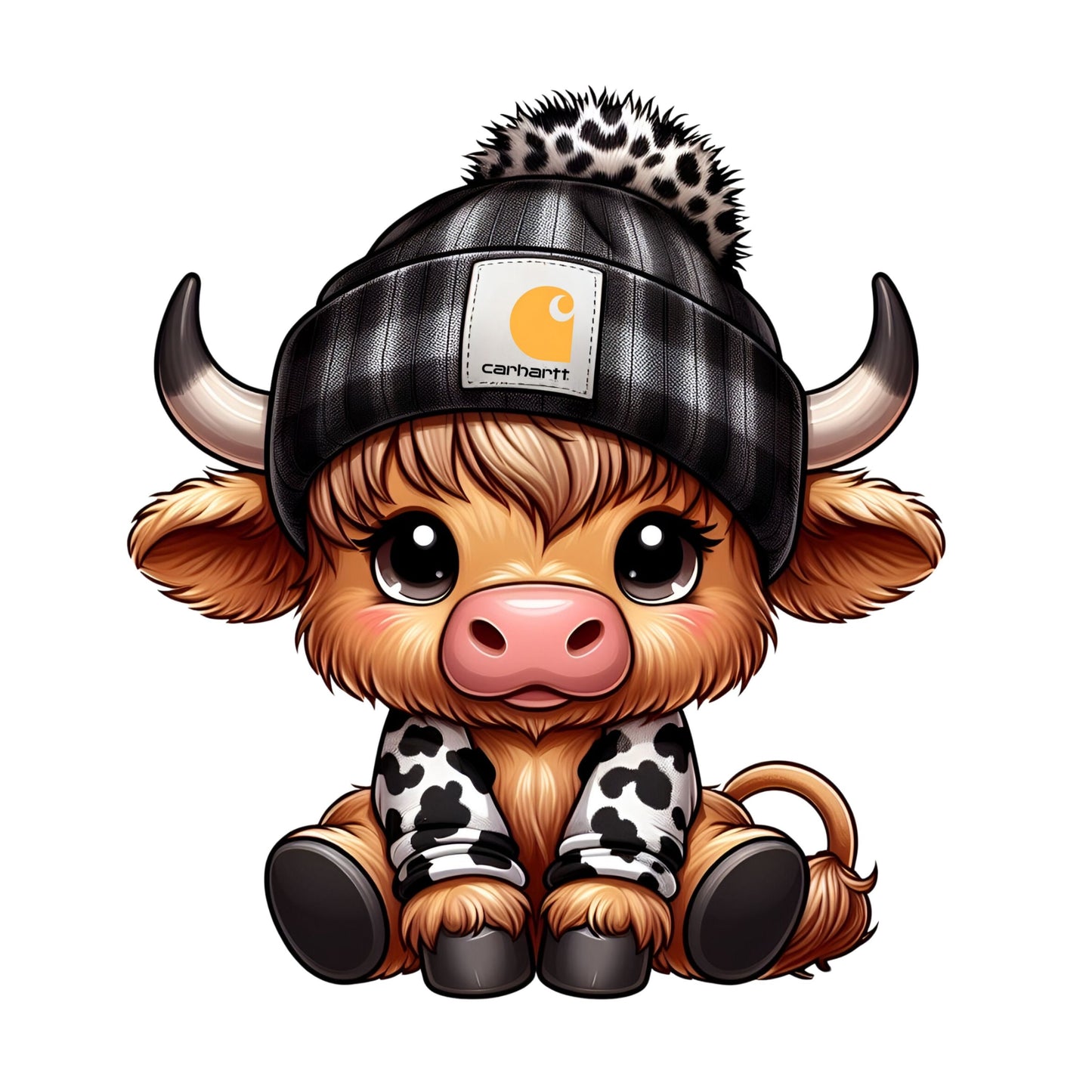 UV DTF Sticker print. Baby Cow with a cute hat decal, tumbler decal, permanent sticker. Uv wrap for glass can tumbler. #1024