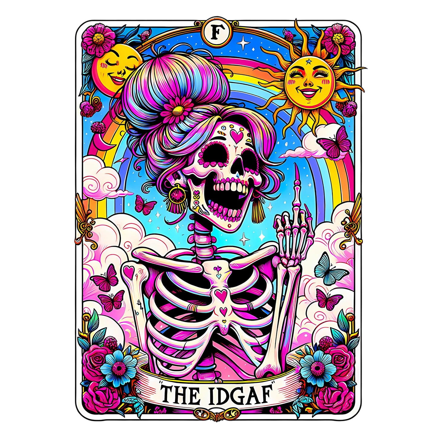 UV DTF Sticker print. IDGAF tarot card decal, tumbler decal, permanent sticker. Uv wrap for glass can tumbler. #4202