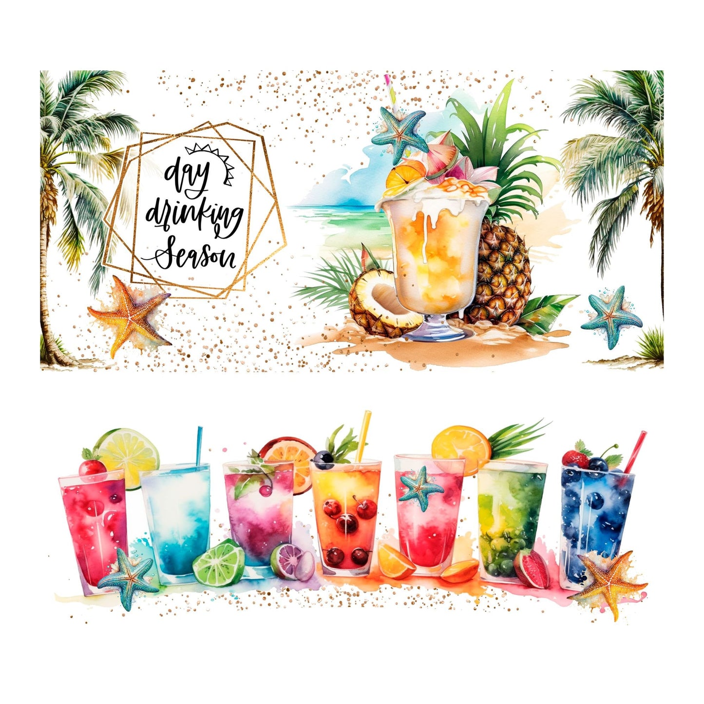 UV DTF 40 oz ready to apply Day Drinking Season decal , quencher tumbler decal, permanent sticker. UV wrap for quenchers . #3009