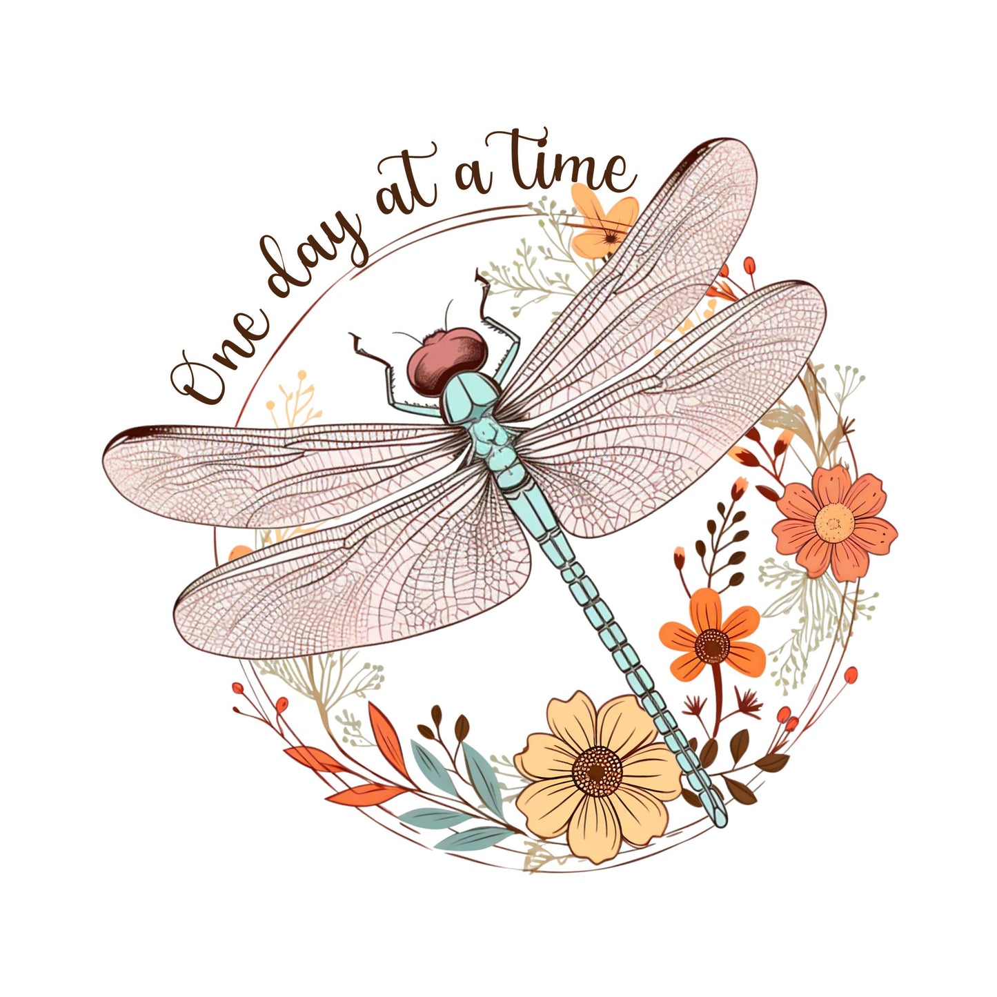 UV DTF Sticker print. One Day At A Time Dragonfly decal, tumbler decal, permanent sticker. UV wrap for glass can tumbler. #4186
