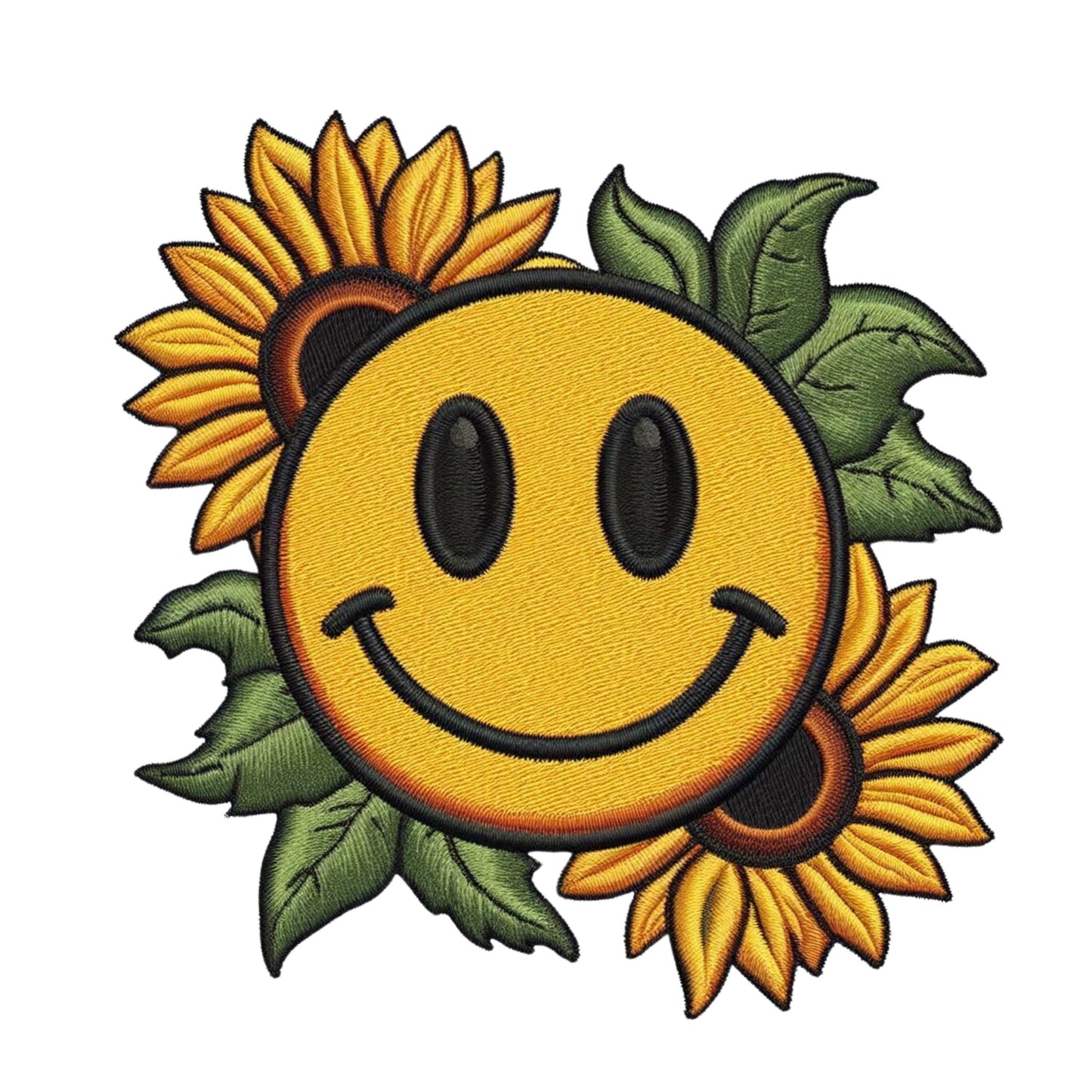UV DTF Sticker print. Embroidery style smiley face with sunflowers decal, tumbler decal, permanent sticker. UV glass can tumbler. #10000