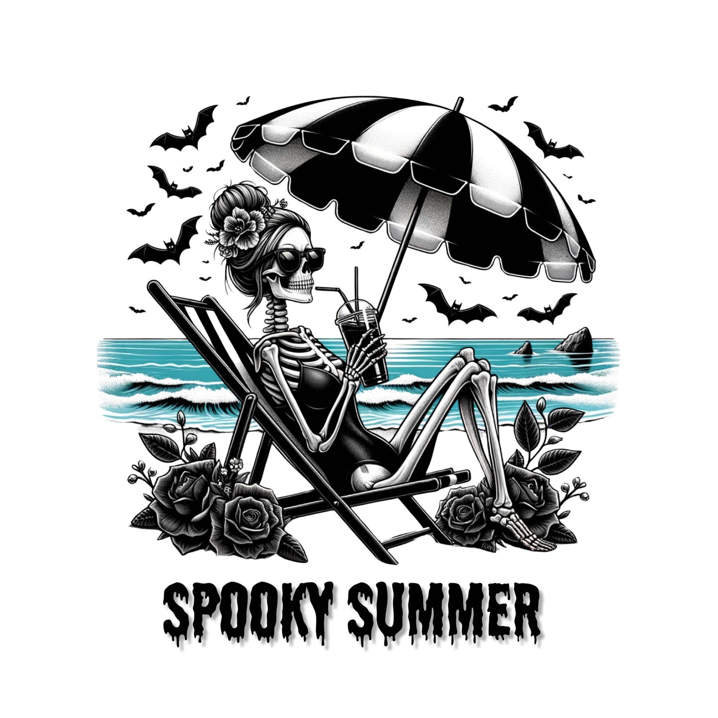 UV dtf Sticker print. Spooky Summer Skeleton decal, tumbler decal, permanent sticker. Uv wrap for glass can tumbler. #4190