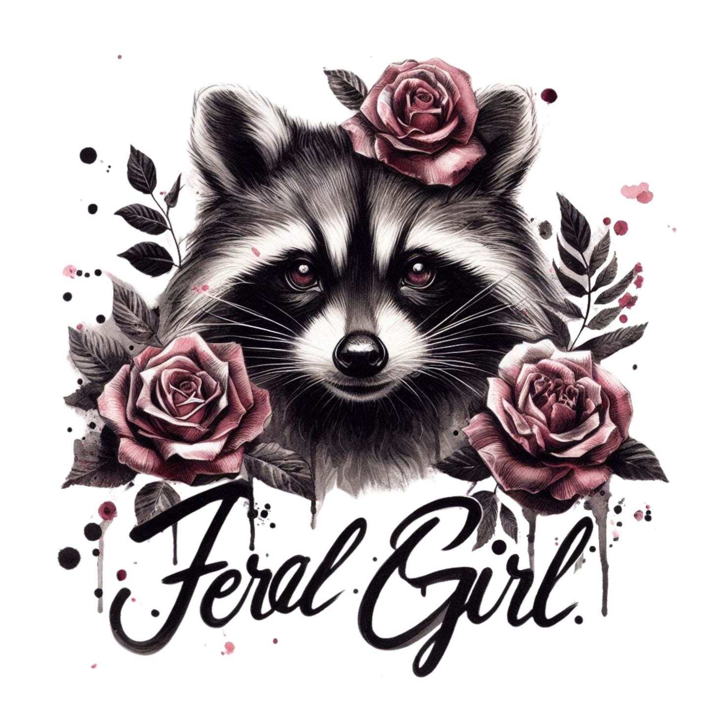 UV DTF Sticker print. Feral Girl racoon and roses decal, tumbler decal, permanent sticker. Uv wrap for glass can tumbler. #4209