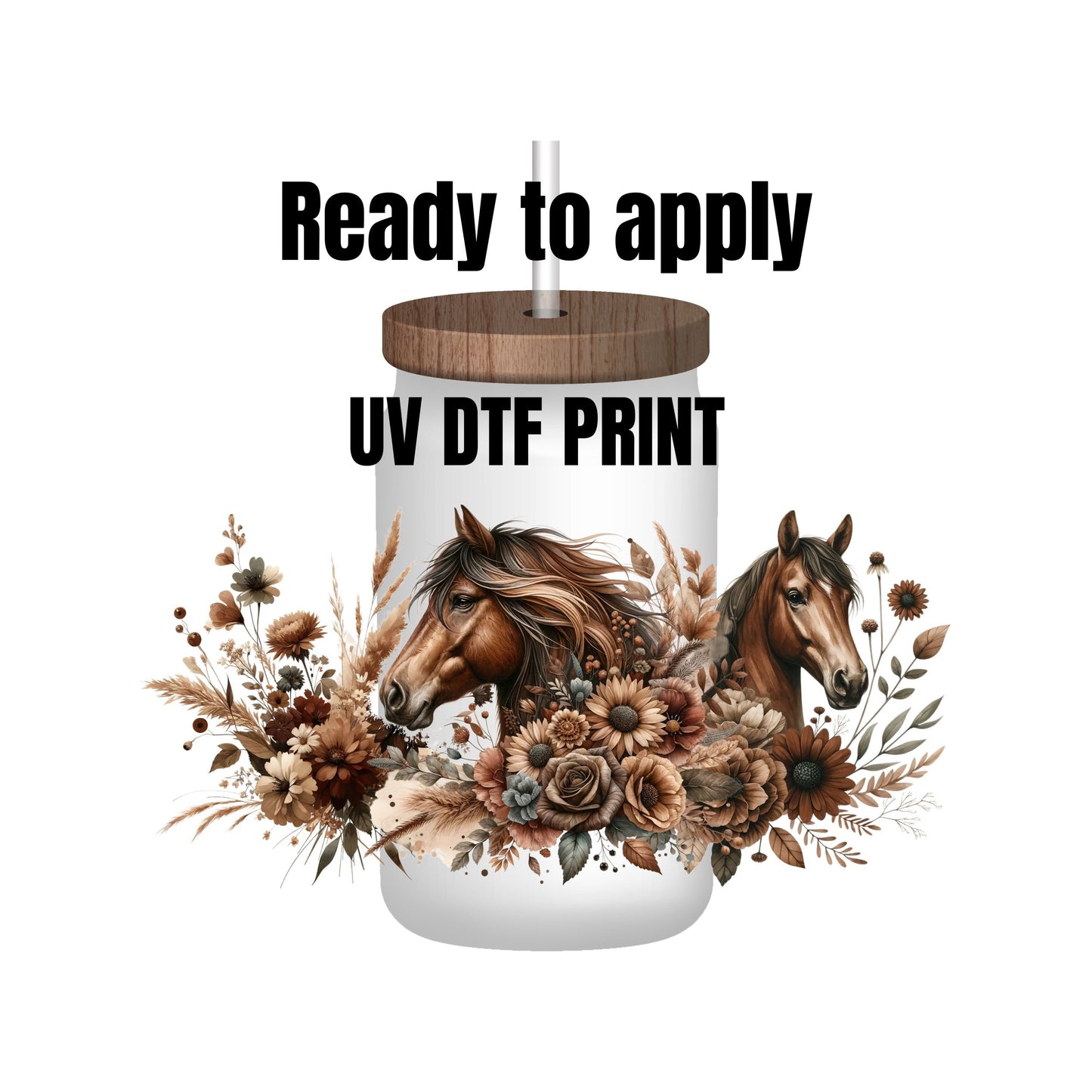 UV DTF Sticker print. Brown Horse Country wrap decal, tumbler decal. UV wrap for glass can tumbler. #5143