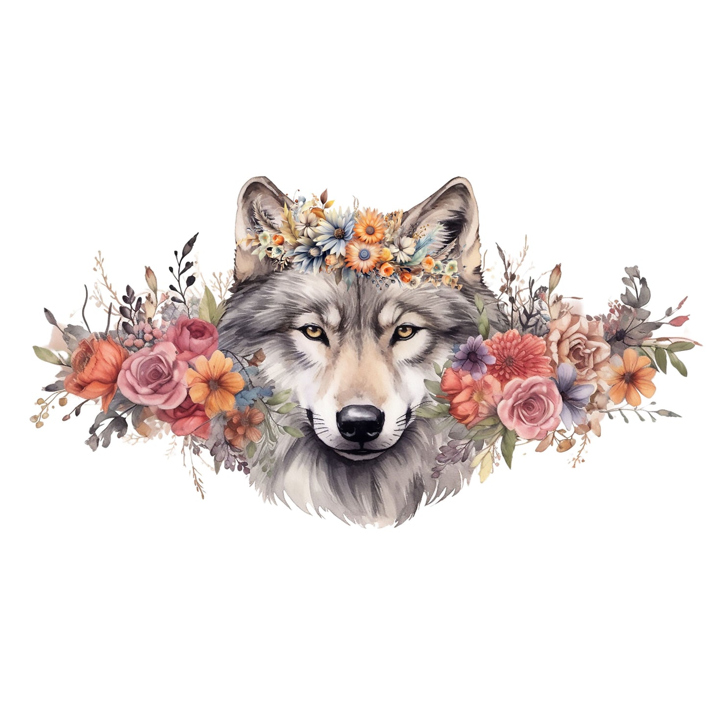 UV DTF Sticker print. Wolf and flowers wrap decal, tumbler decal. UV wrap for glass can tumbler. #5144
