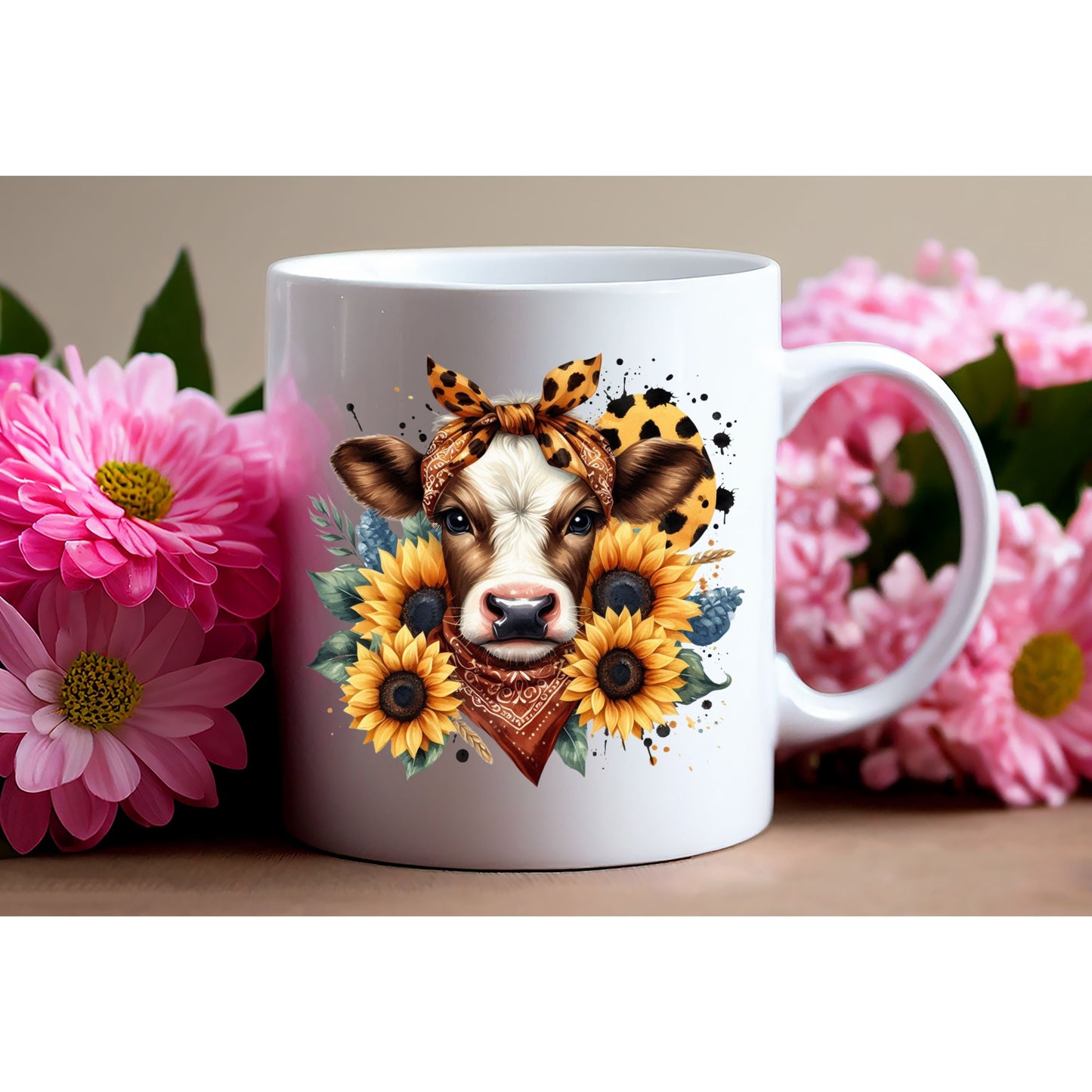 UV DTF Sticker print. Sunflower and leopard Cow decal, tumbler decal, permanent sticker. UV for glass can tumbler. #1036