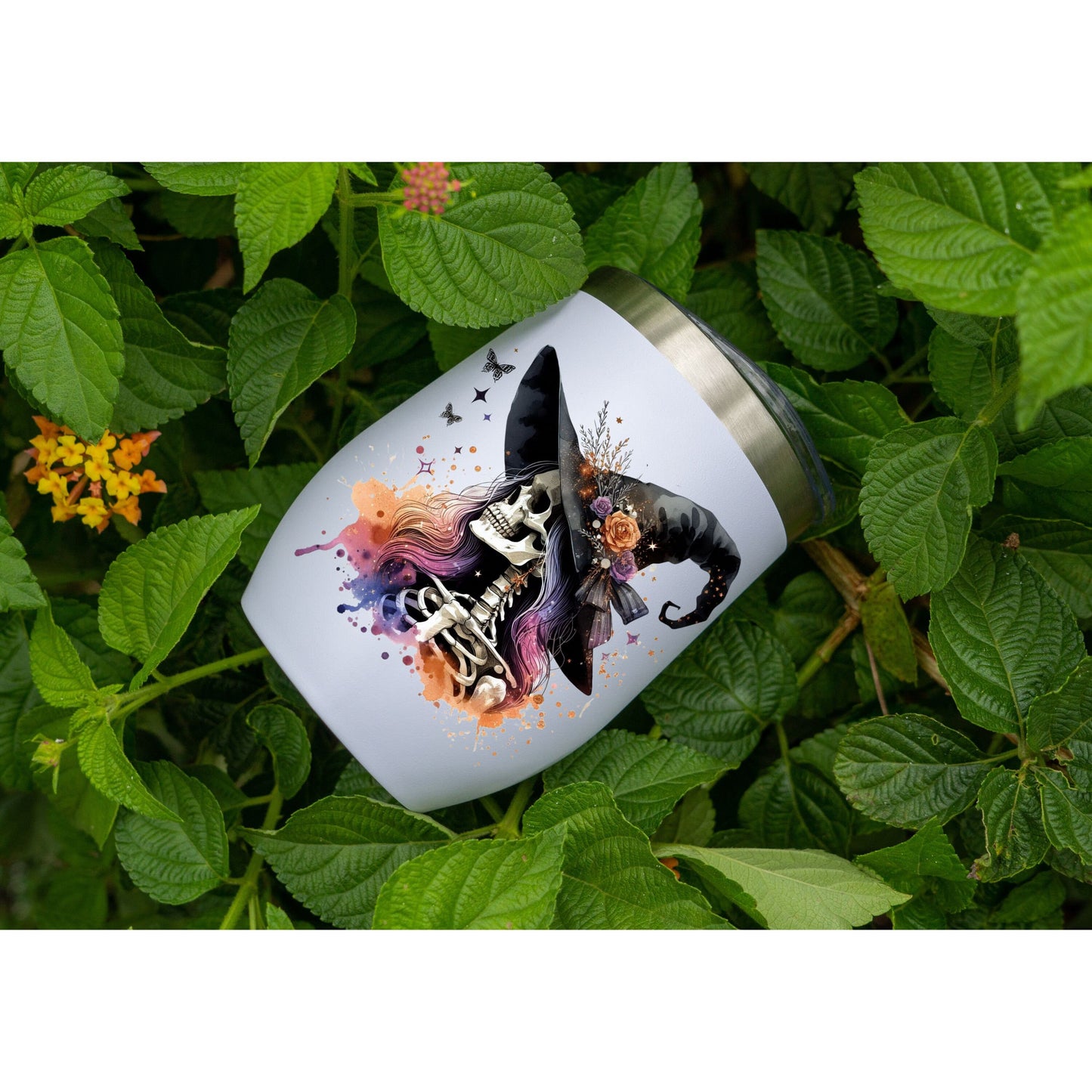 UV DTF Sticker print Witch Skeleton Halloween decal, tumbler decal, permanent sticker. Uv wrap glass can tumbler. #7033