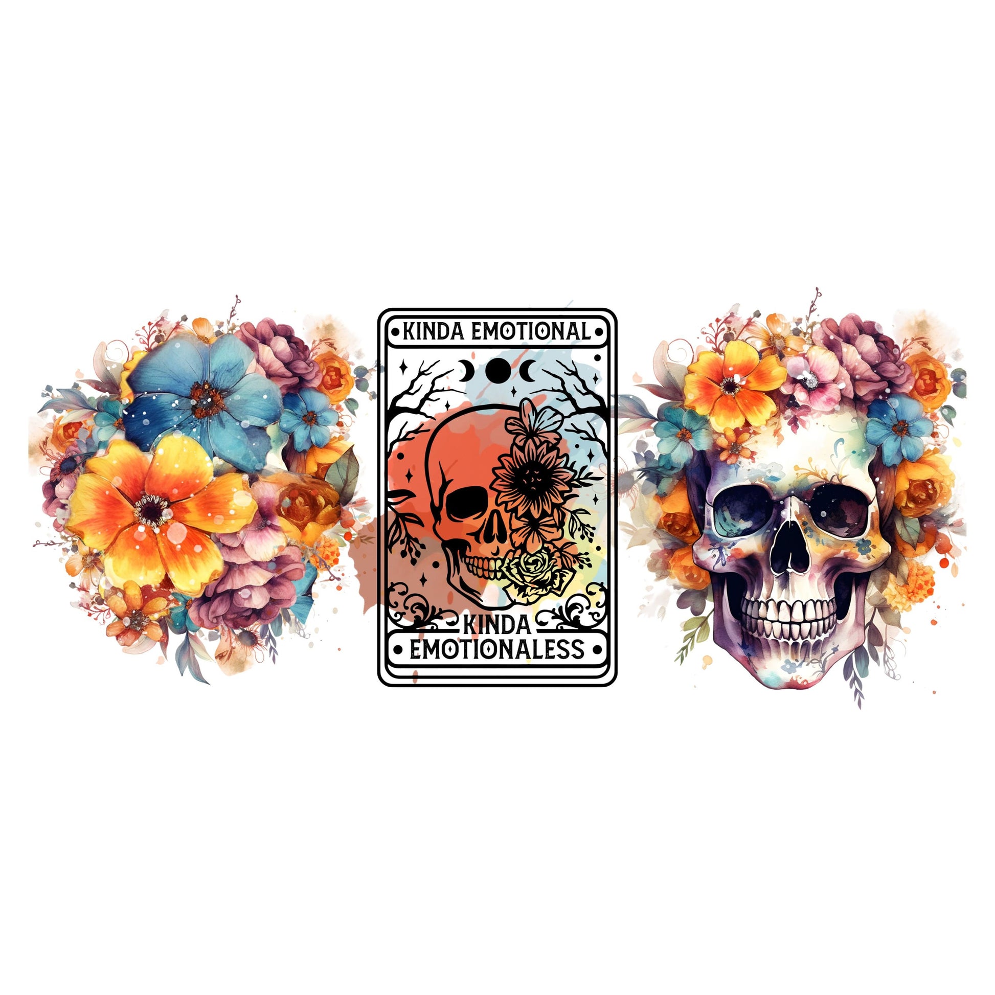 UV DTF Sticker print. Kinda Emotionaless Skull tarot card tumbler wrap decal, tumbler decal. UV wrap for glass can tumbler. #5154